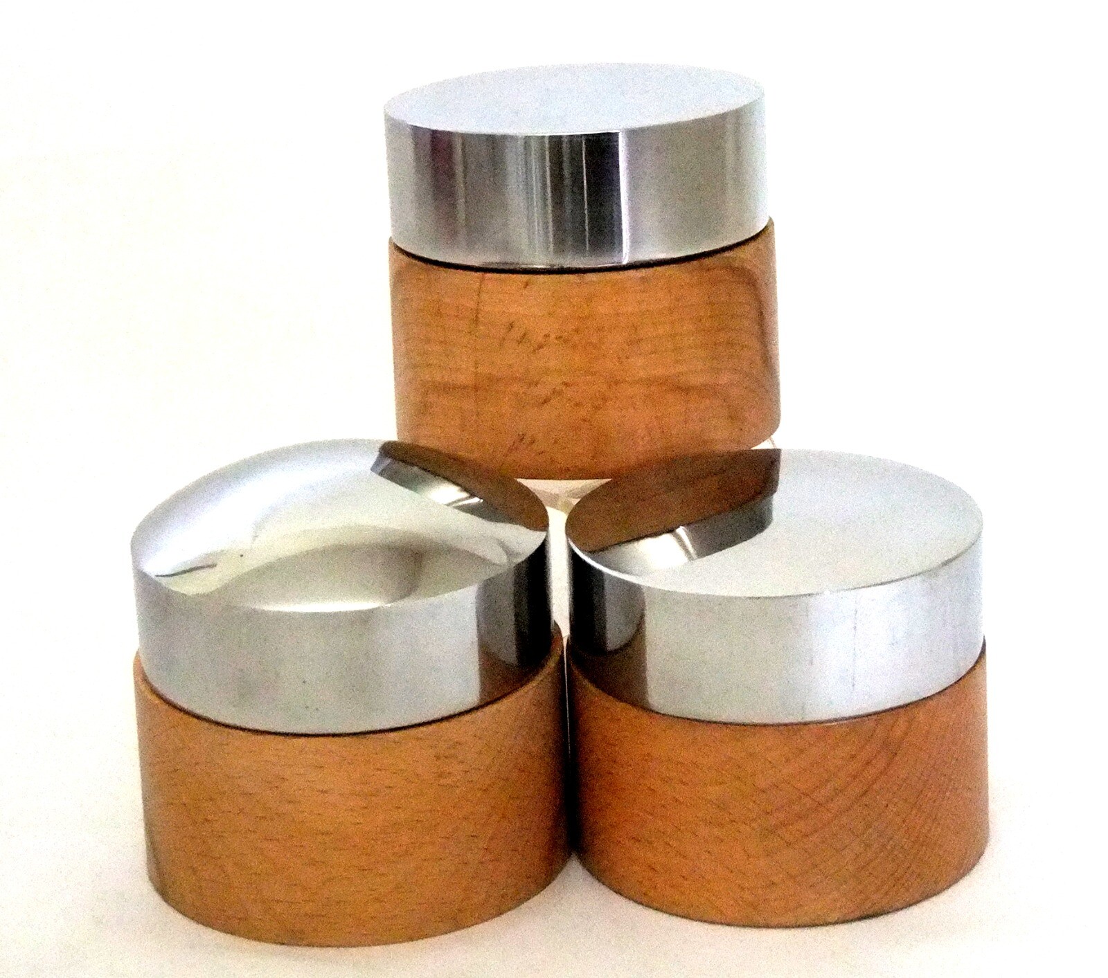 Set Of 3 Domed Steel And Wood Bench Anvils For Forming And Shaping