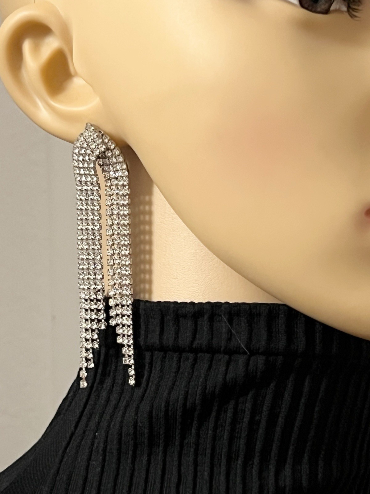 Elo7 Strass Crystals Rhinestone Tassel Dangling Chandelier Earrings