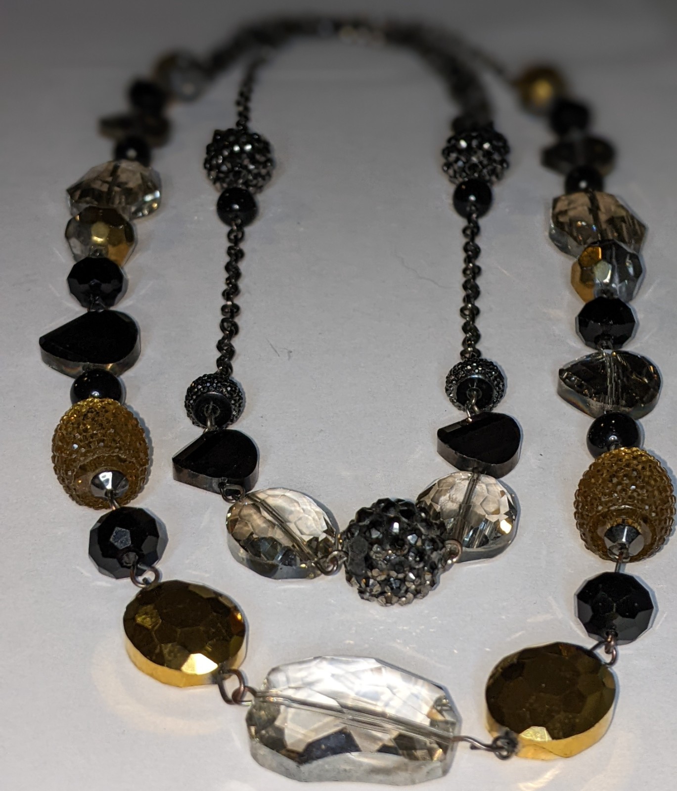 Women Necklace 2 Strand Black Gray Yellow Beads Stone Costume Jewelry Statement