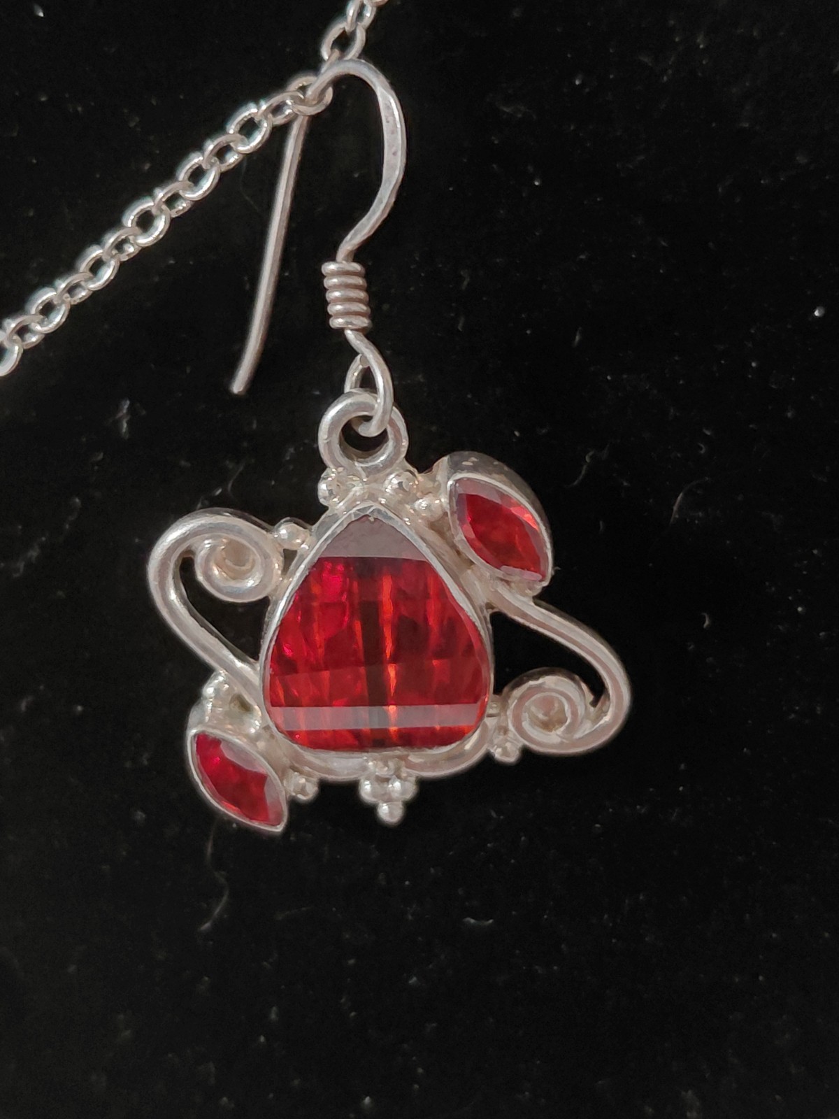 Hessonite Garnet Necklace And Earrings Artisan Set: Sterling Silver 925 W/ 19g