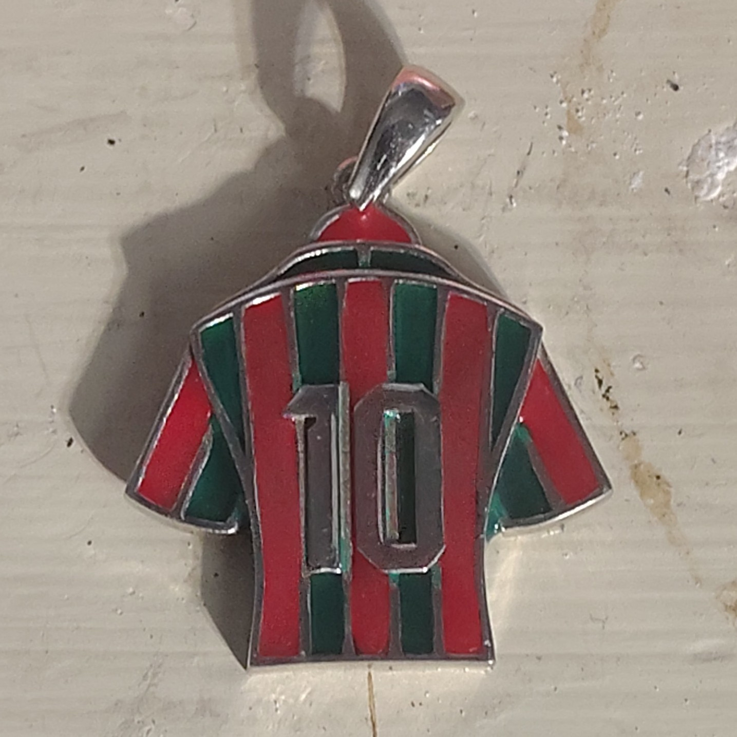 Red Green Enamel Soccer Jersey Number 10 T-Shirt Charm Pendant 925