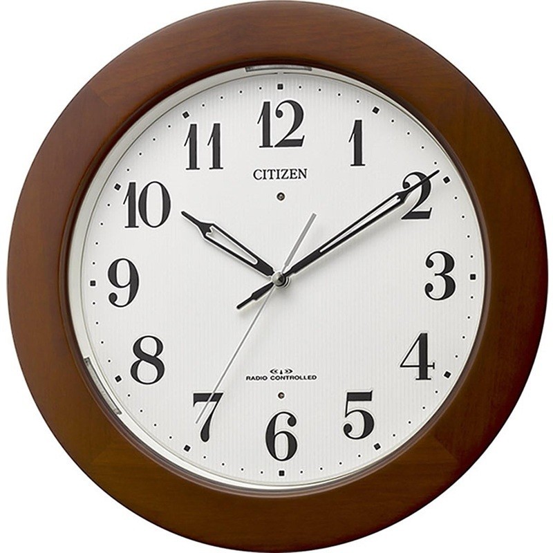 New CITIZEN 4MYA35 006 Wooden Frame Dark Brown Radio Clock Wall Clock Automatic
