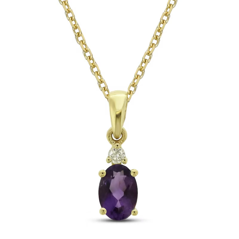 Kay Jewelers Amethyst & Diamond Necklace Solid 10K Yellow Gold 2gram Retail $479