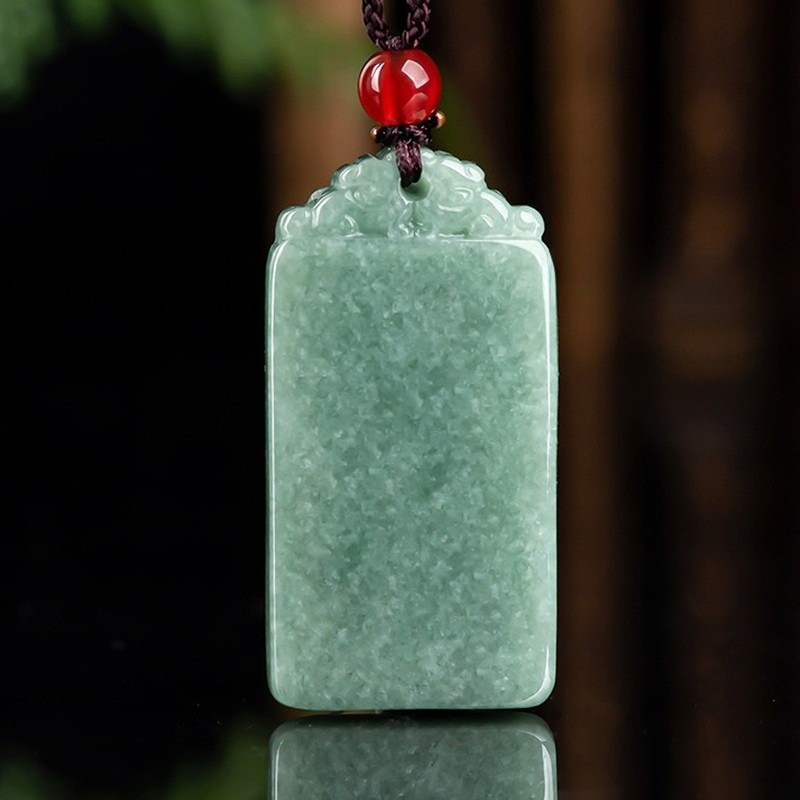 4Pcs 4 Colors Certified Natural A Jade Carving Rectangle Lucky Pendant Necklace