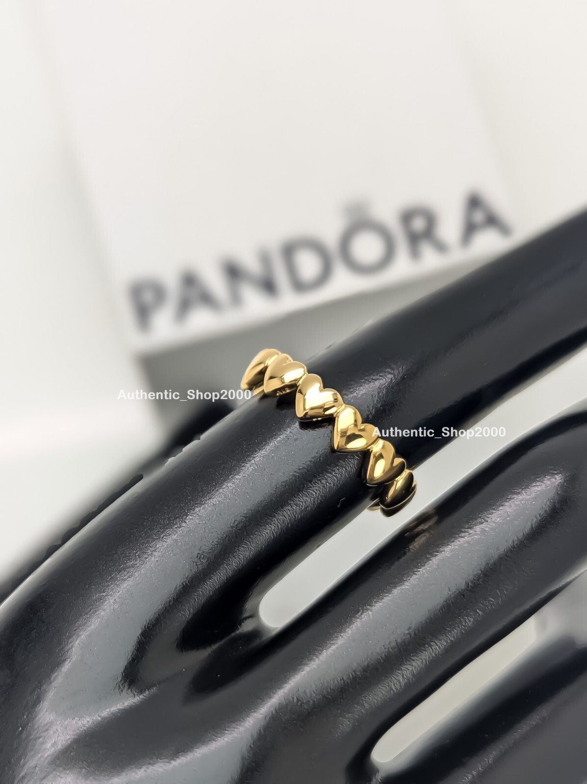 New 100% Authentic PANDORA 14k Gold Plated Be Love Row of Hearts Ring 163427C00