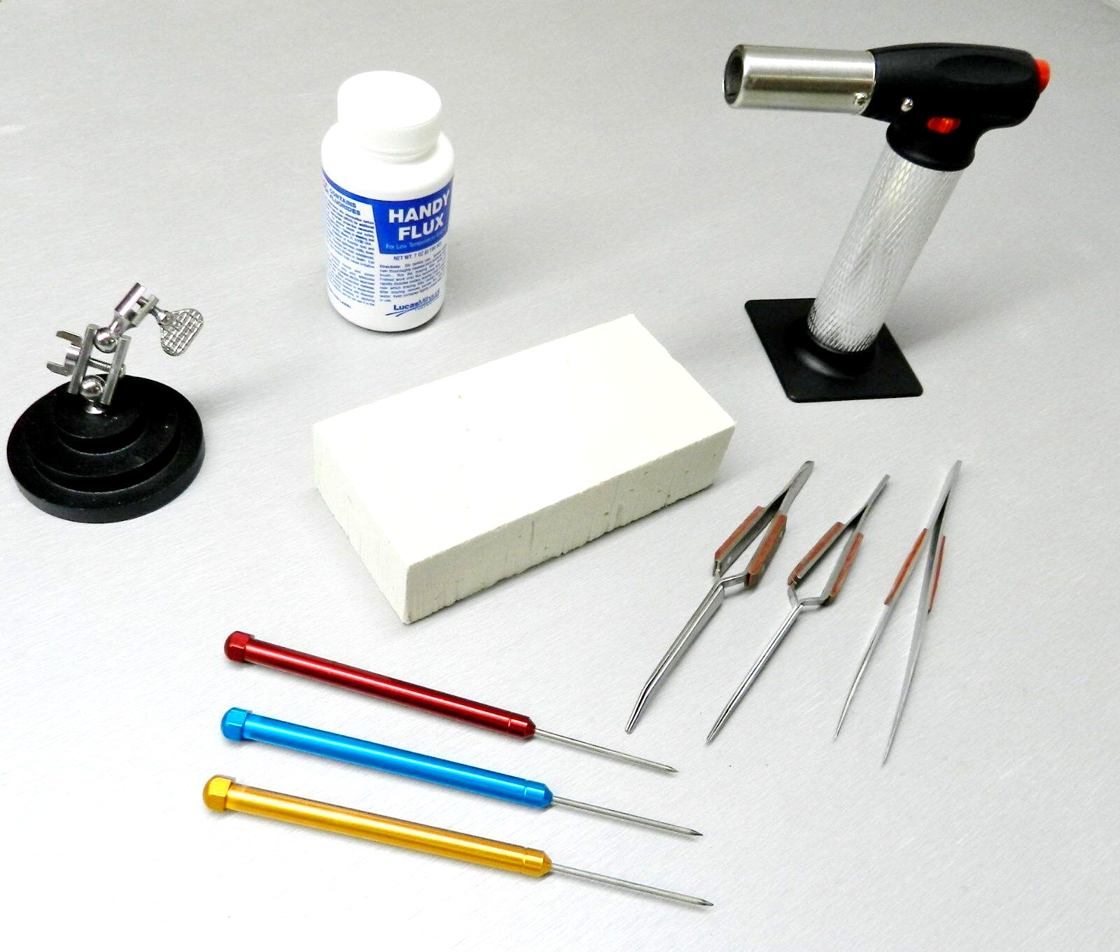 Jewelry Soldering Kit Torch Magnesia Block Fiber Tweezers Picks Flux Repair Tool