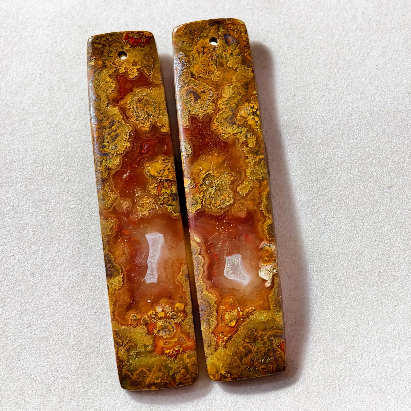 68 Cts Natural Seam Agate Drilled Match Pair Cabochon Gemstone 57 X 13.4 MM