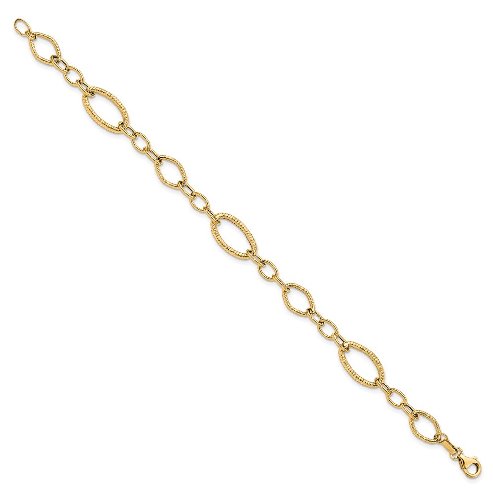 14K Polished and Textured 9.0mm Link 7.5 inch Bracelet