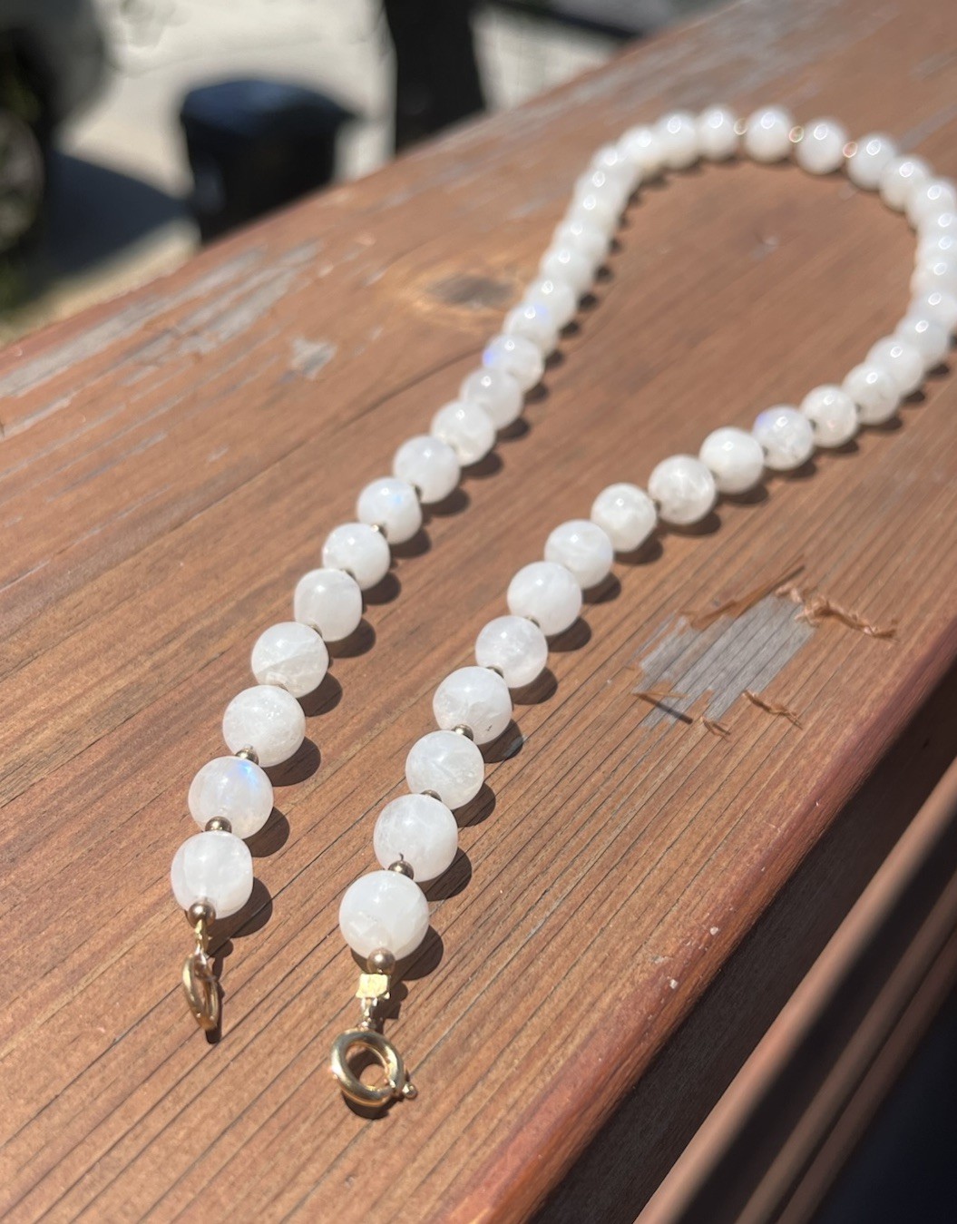 Rainbow Moonstone 8mm 18.5in. Necklace GF Hardware Vintage Style Artisan Made