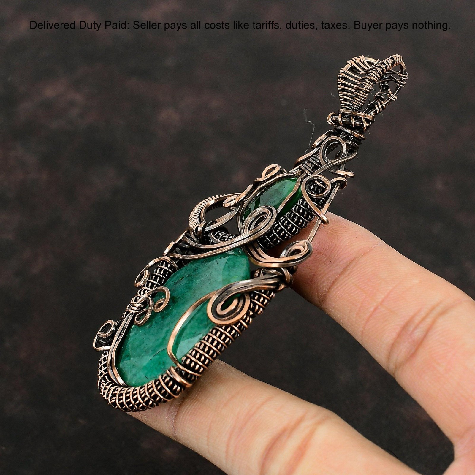 Valentines Deal Copper Zambian Gemstone Handmade New Wire Wrapped Sister Pendant