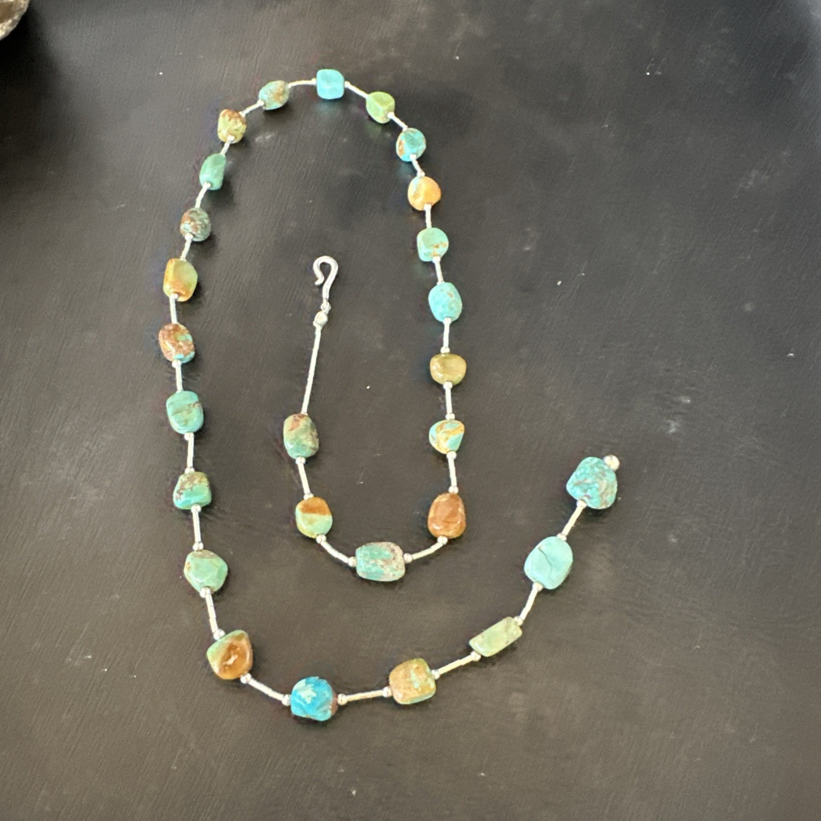 Green Turquoise Liquid Heishi Sterling Silver Nugget 20″ Necklace 19046