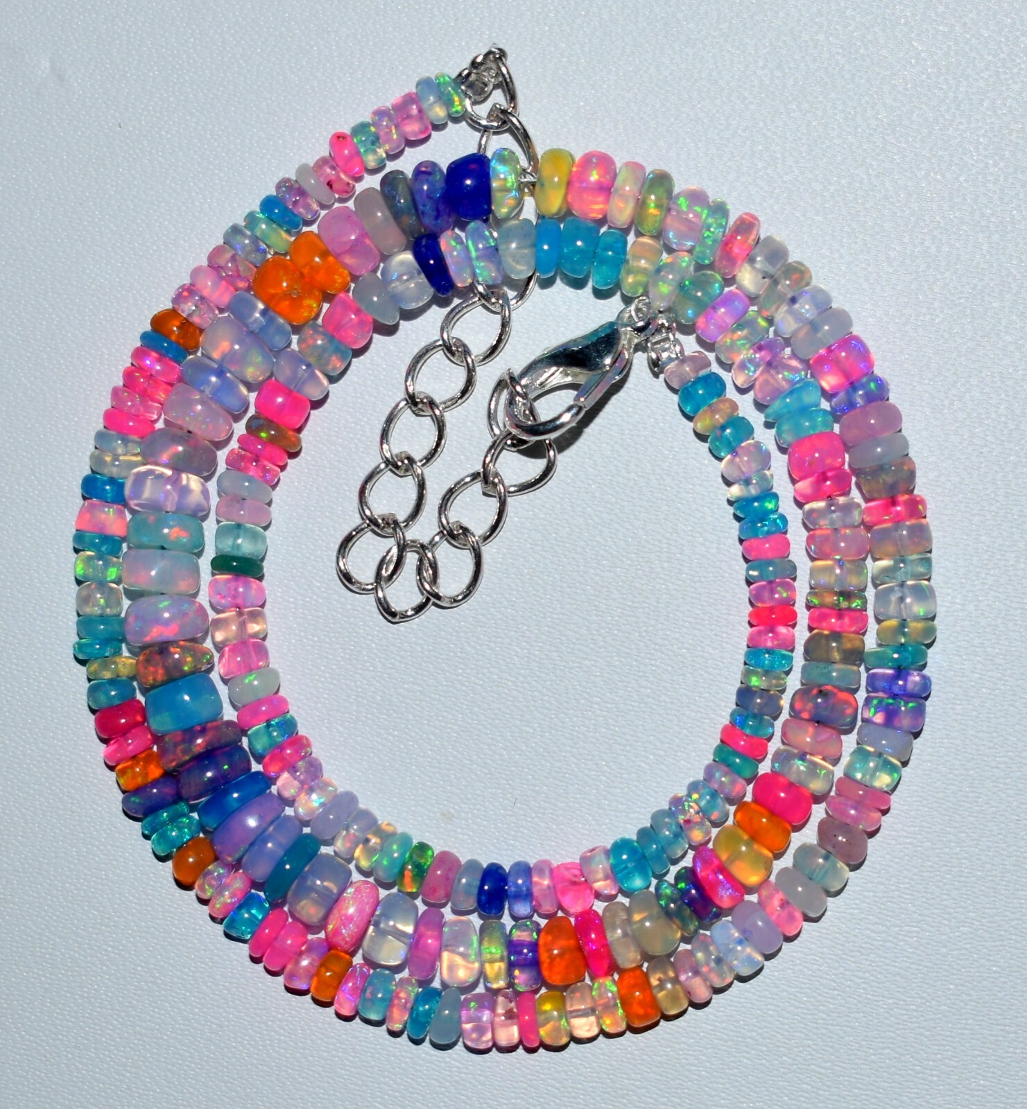 16″Natural Ethiopian Opal Wello Fire Opal Gemstone Bead Necklace F1862