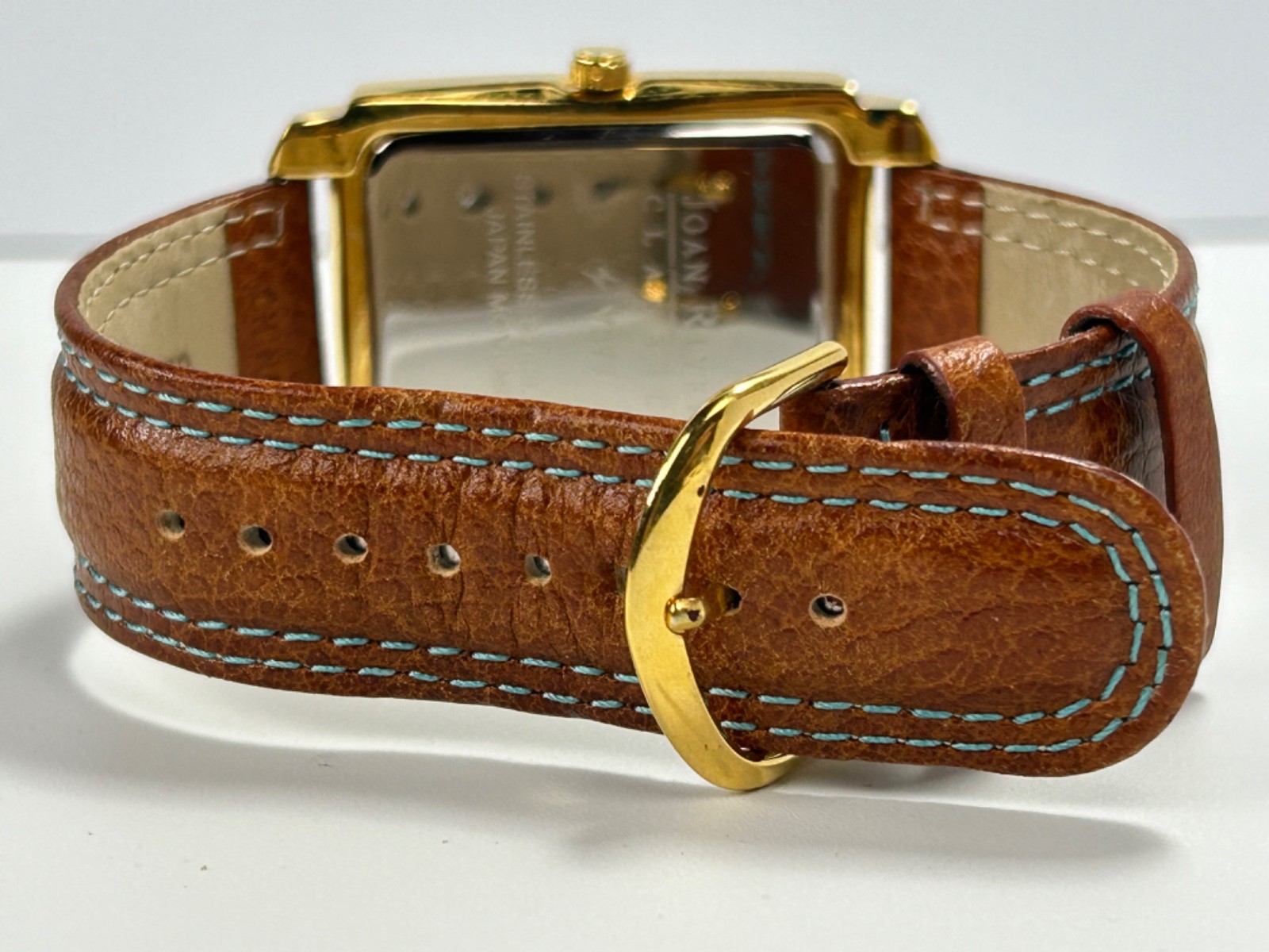 Vintage Joan Rivers Classics V377 Womens 34MM Tank Quartz Gold Tone W/Blue Dial
