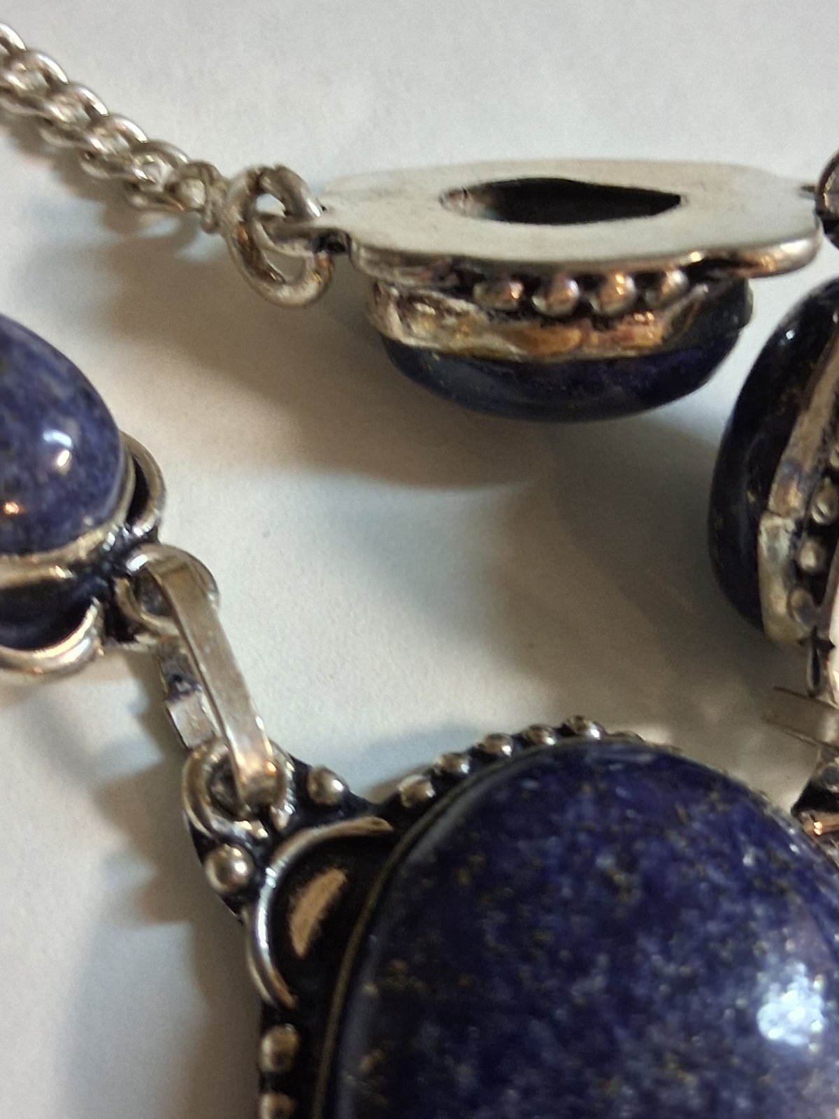 carved lapis lazuli gold filled pendants, sterling silver necklace, total 40g