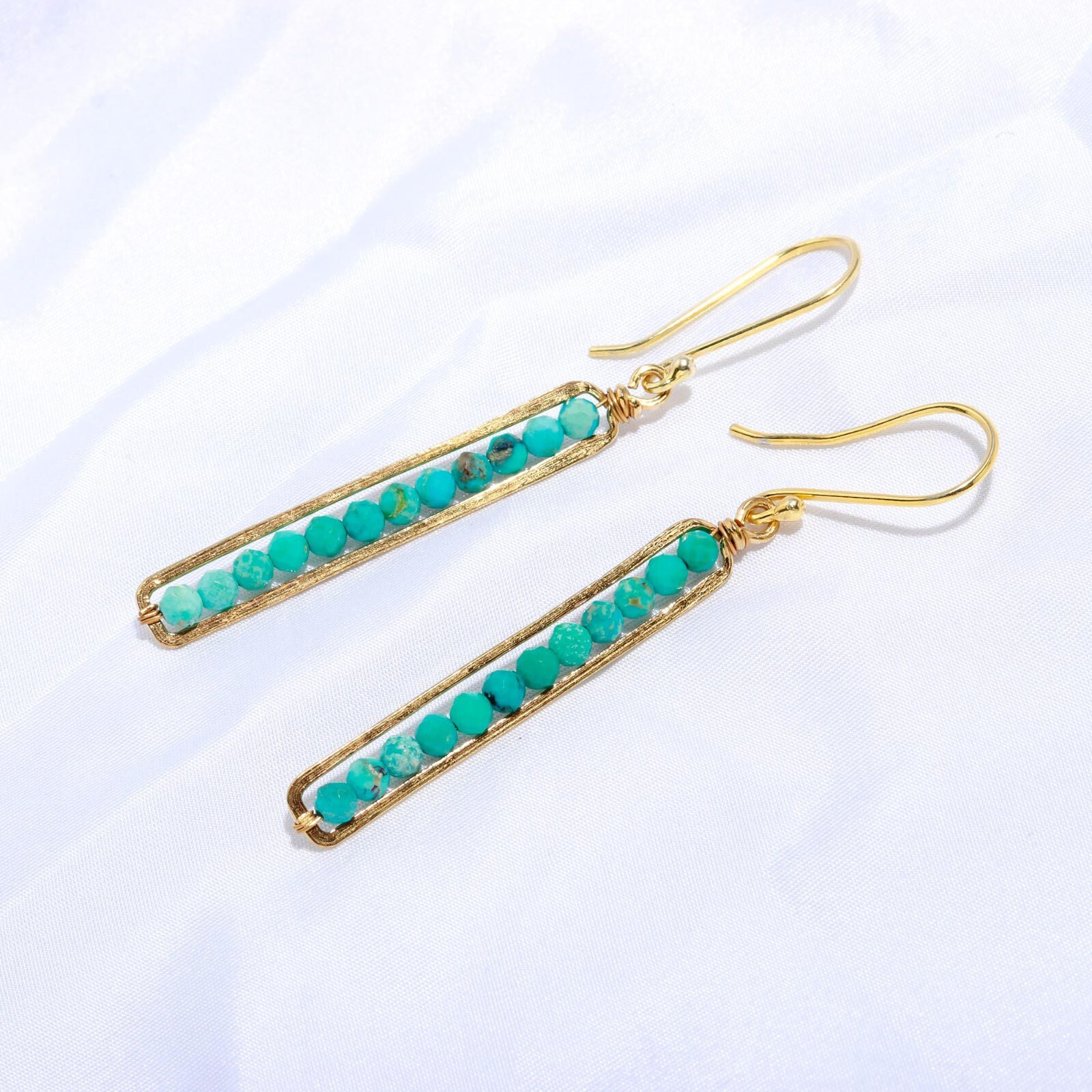 Natural Turquoise Bar Earrings | Handcrafted Gemstone Jewelry – Scarats