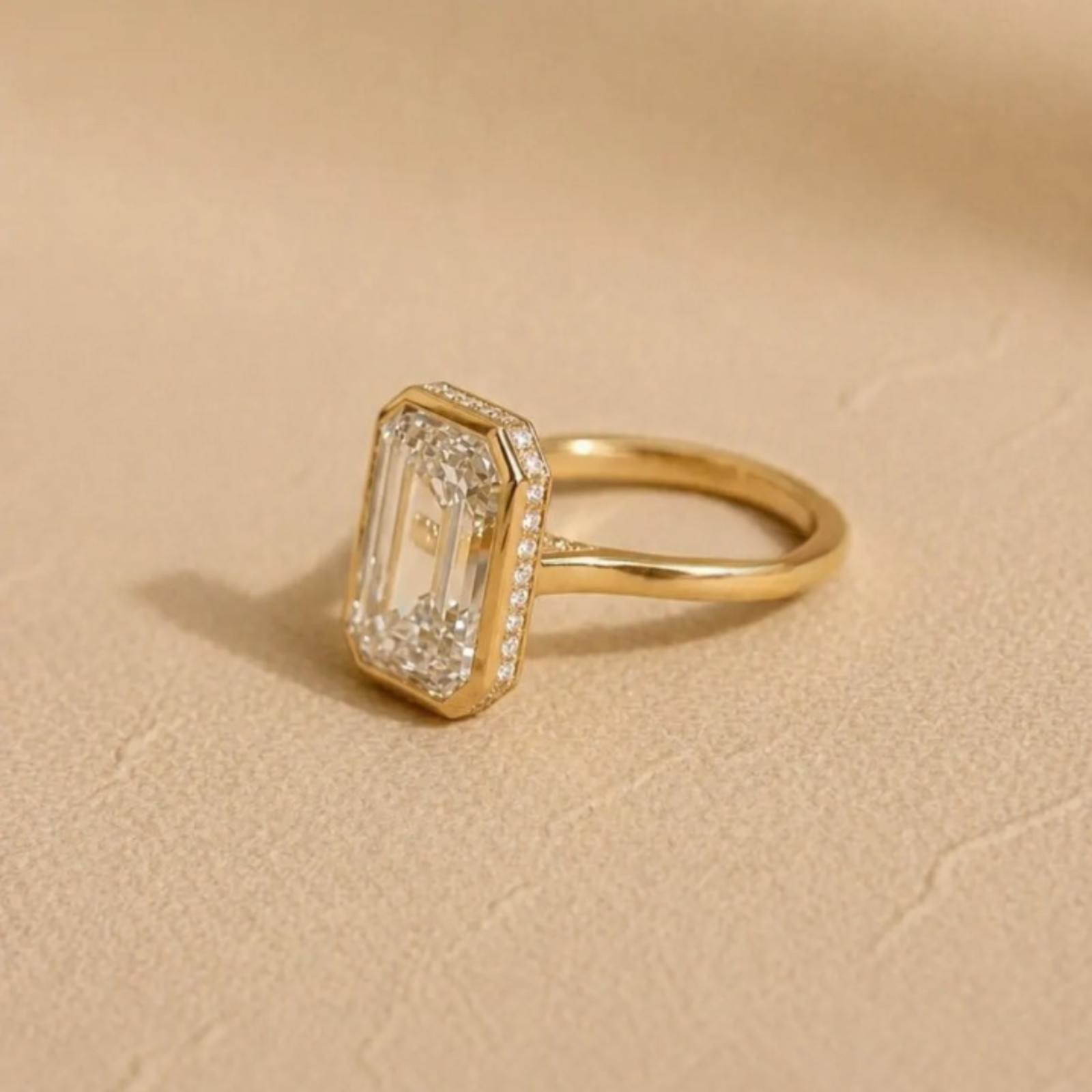 3 Carat Emerald Cut Lab Grown Diamond Engagement Ring | 14k Yellow Gold VVS VS