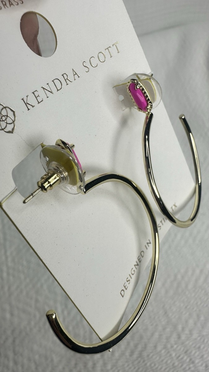 Kendra Scott 14K Gold Over Brass Hoops Pink Stone new