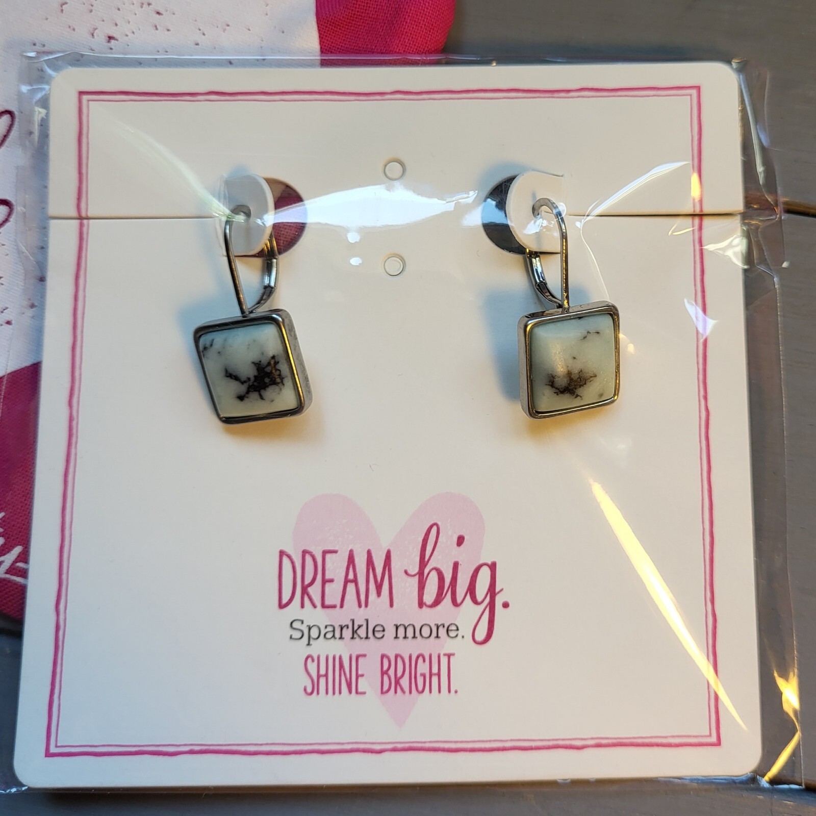 New Thirty One Dream Big Blue Marbled Earrings Leverback Silver Tone 1” Square