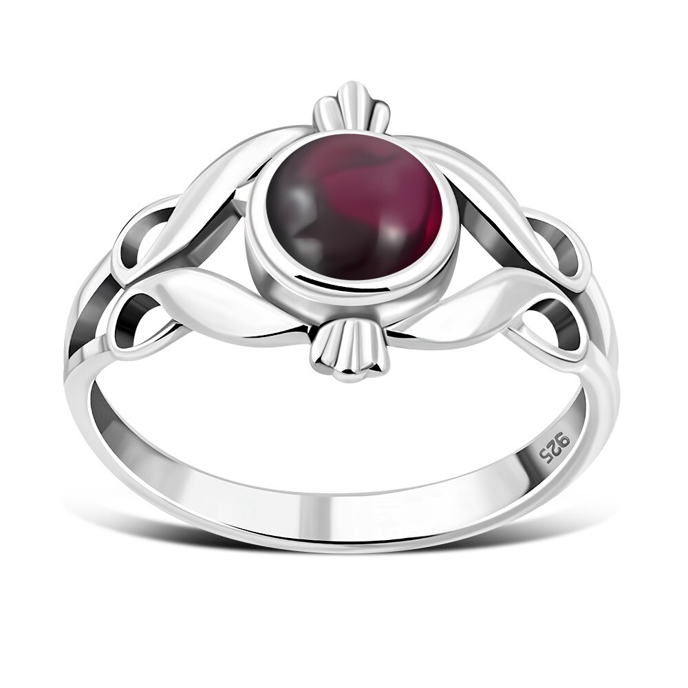 Garnet Sterling Ethnic Silver Ring Size J 1/2- MORE SIZES AVAILABLE