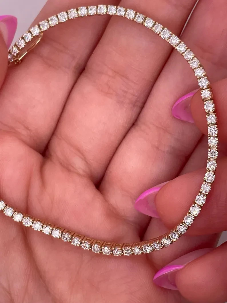 14k Yellow Gold 6.60CT Round GH/SI-I1 Diamond Tennis Bracelet Girlfriend Gift