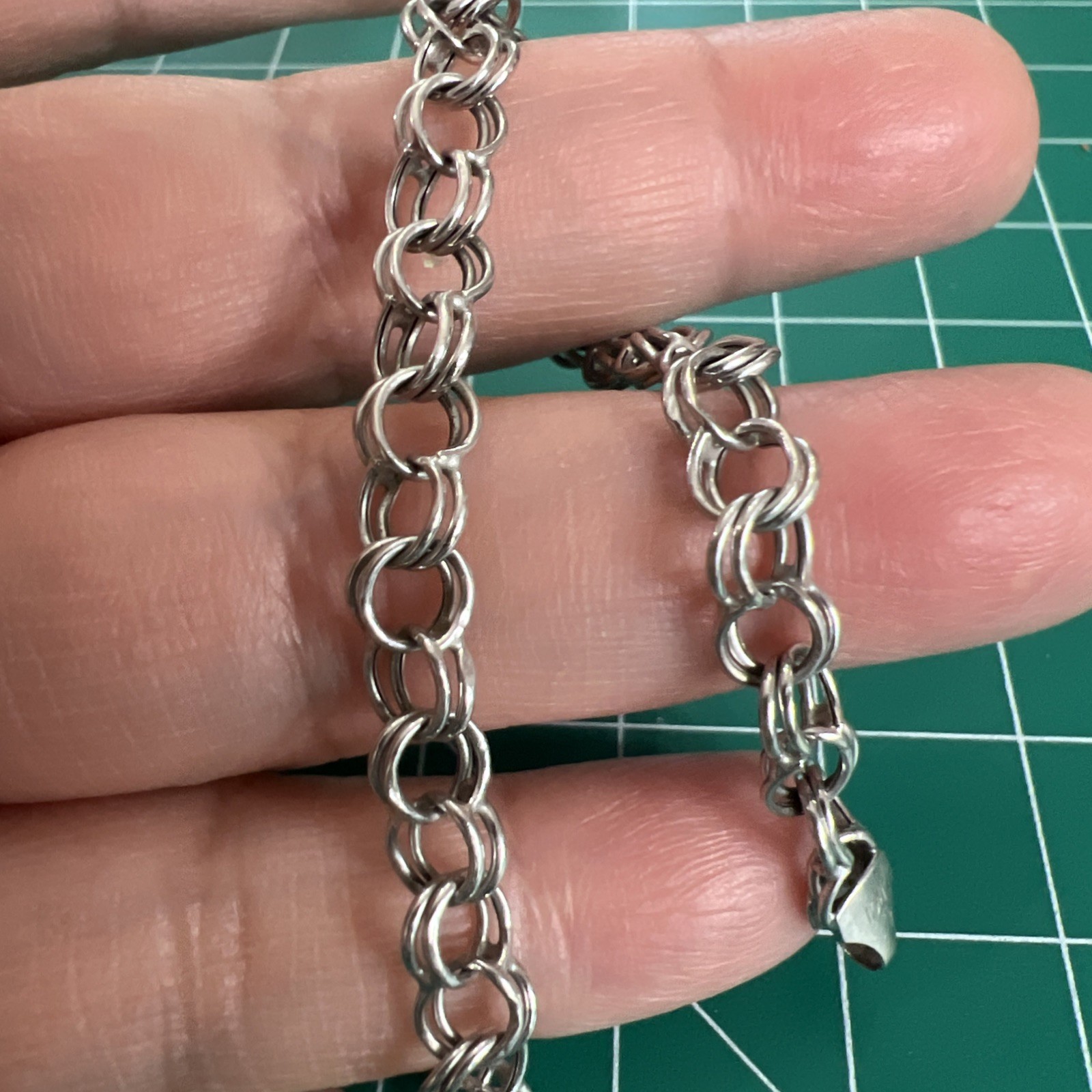 Vintage RCI 14k White Gold Double Circle Link Charm Bracelet 7.3” 5.7mm Turkey