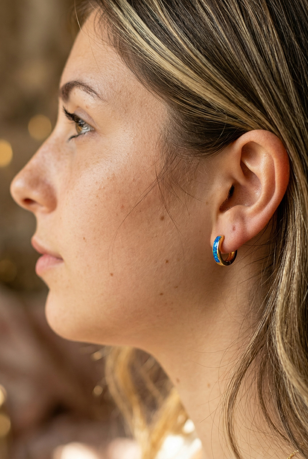 Opal Hoop Earrings | Elegant Silver Opal Huggie Set | Everyday White & Blue Opal