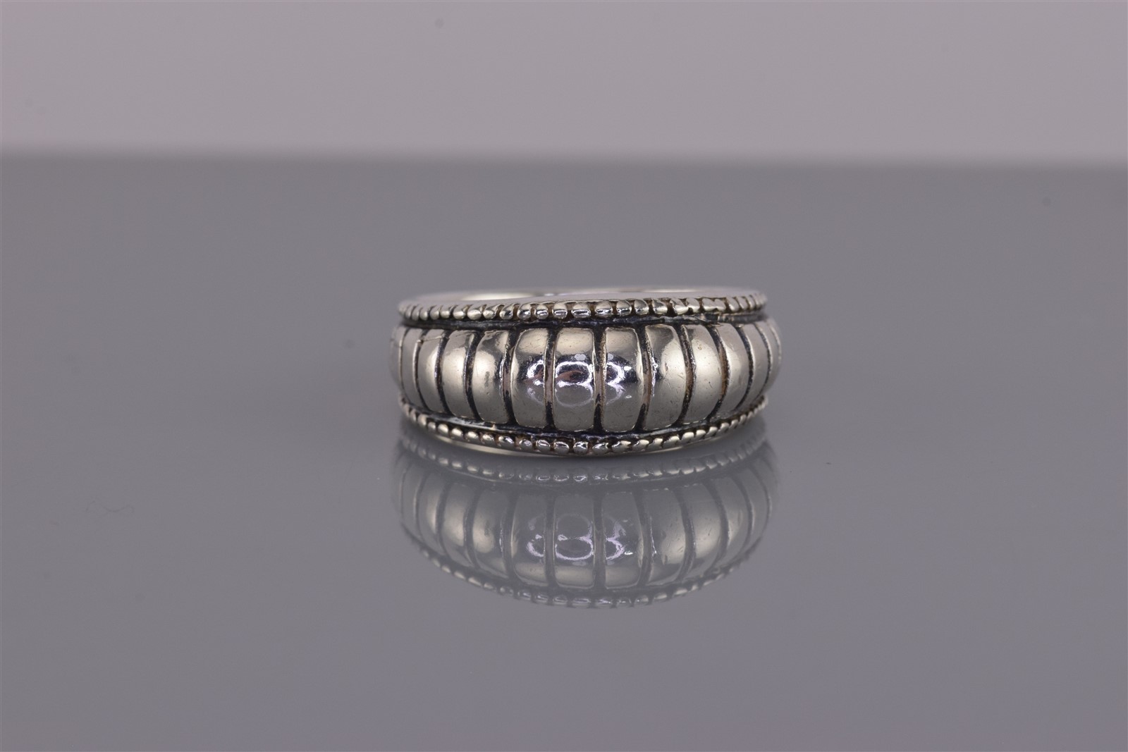 Sterling Silver 9mm Domed Coil Tapered Beaded Trim Band Ring 925 Sz: 7