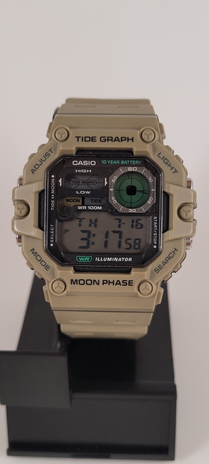 Casio WS-1700H-5AV Tide Graph/Moon Phase 3 Alarms 100m Illuminator Watch