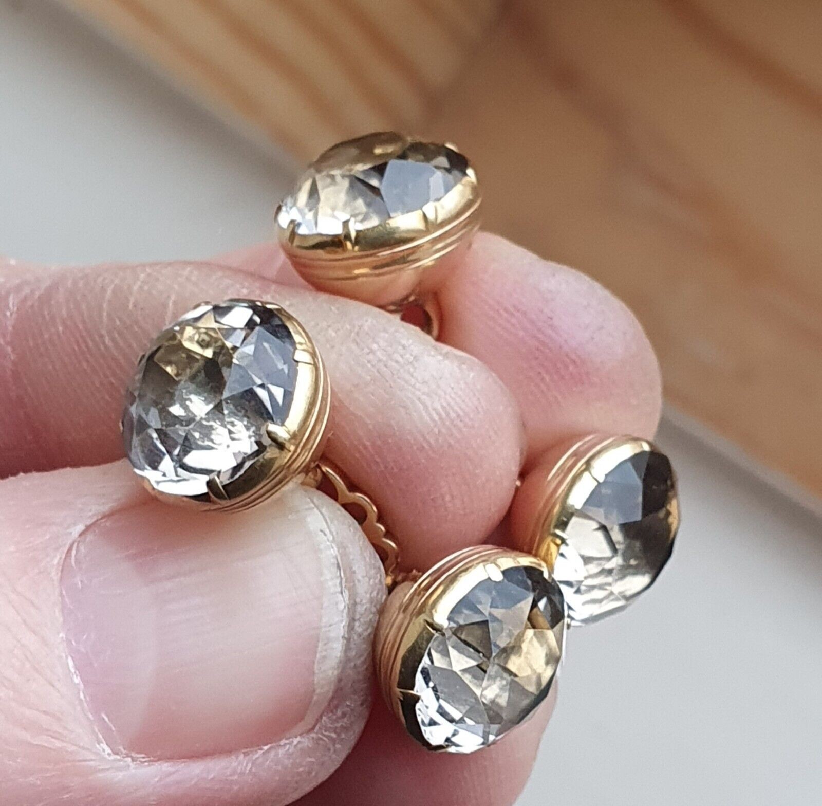 Pair Antique Gold Georgian 15ct 15k Rock Crystal Cufflinks 15kt
