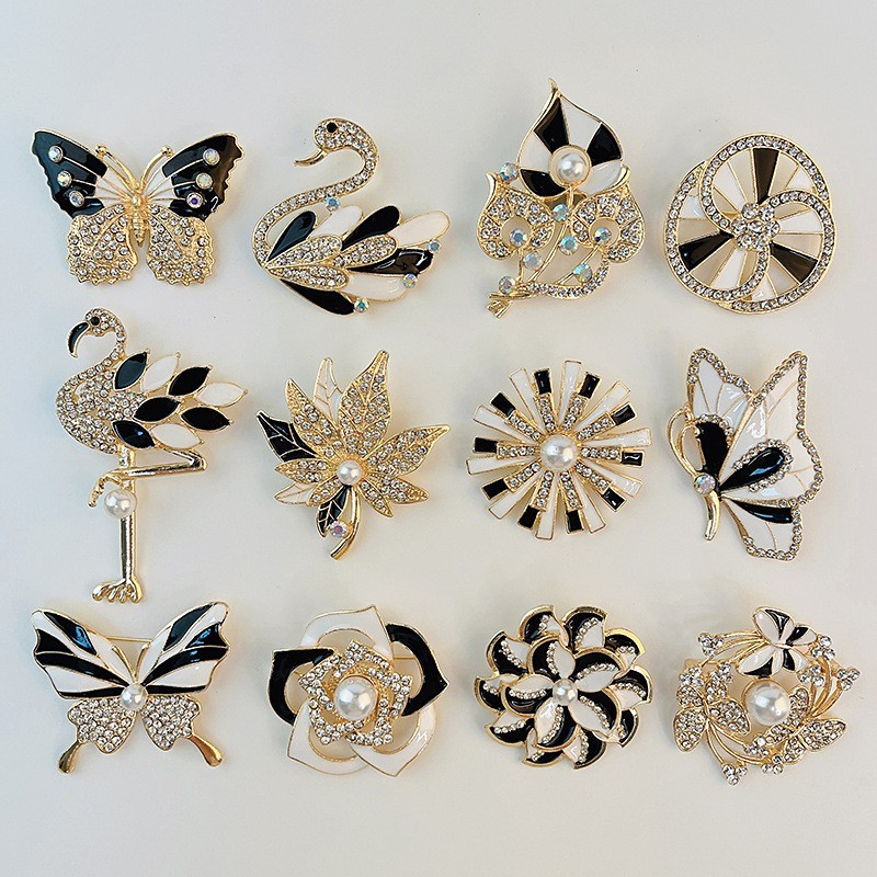 Wholesale 12PCS Mixed Lots Rhinestone Enamel Butterfly Flower Swan Brooch Pins