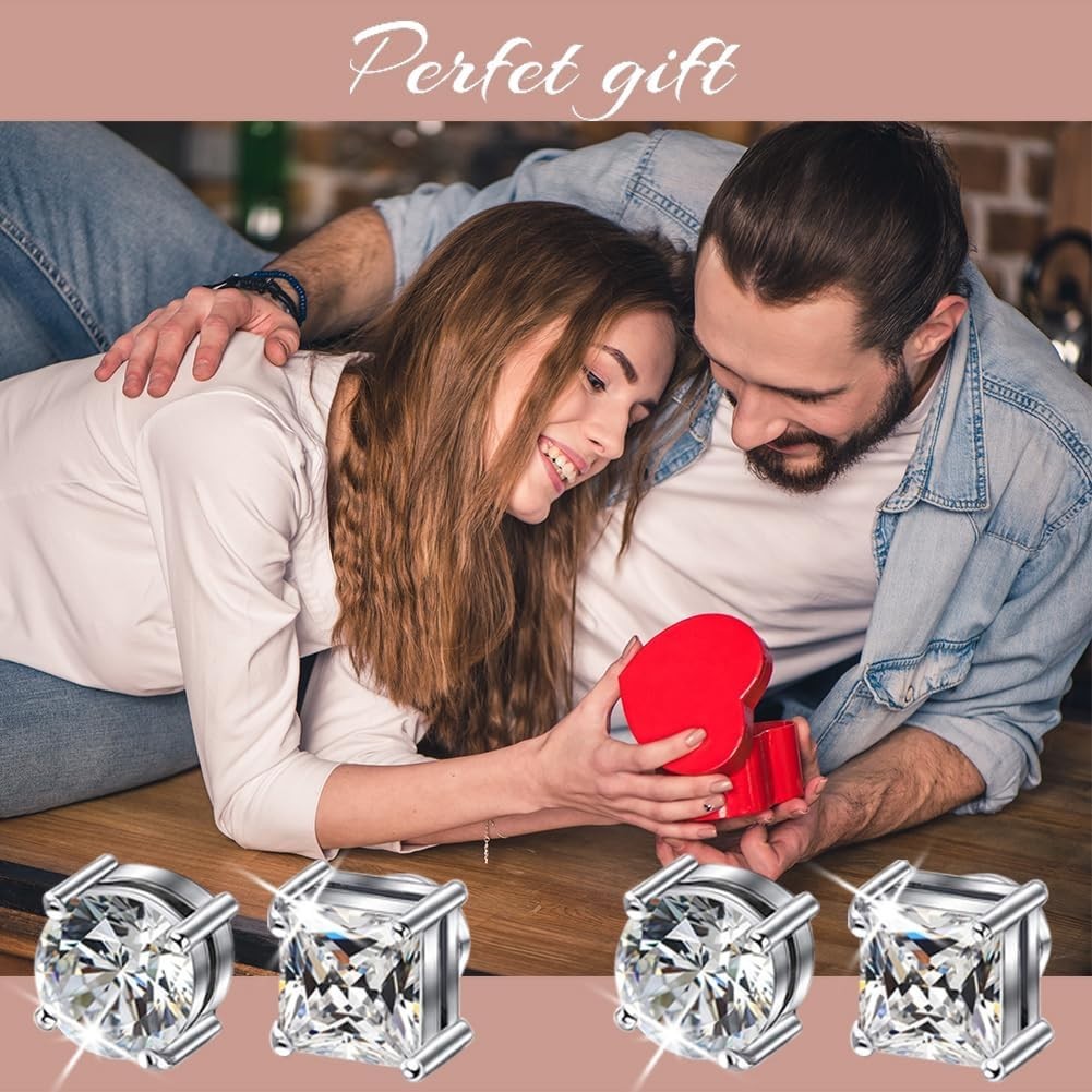 2 Pairs 7mm Magnetic Stud Earrings for Men & Women – Hypoallergenic CZ Clip-ons