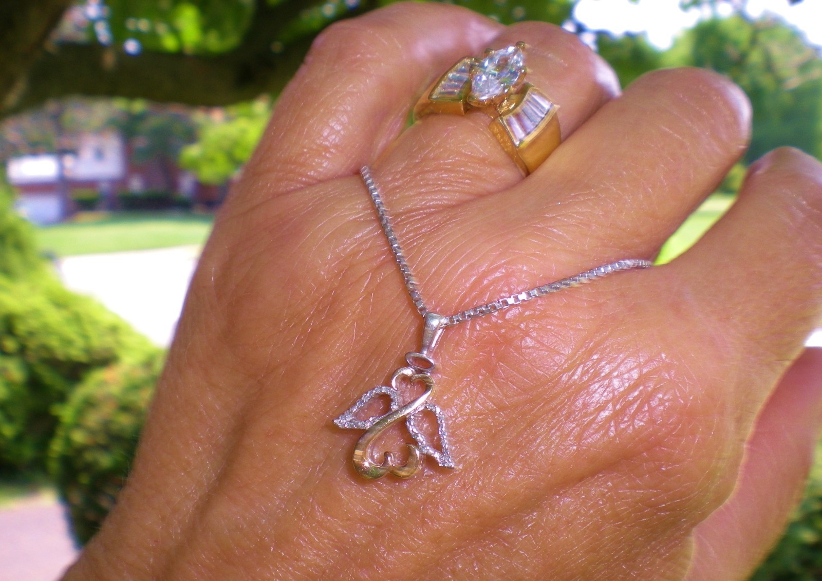 Jane Seymour Open Hearts 1/20ct SS 10K Rose Gold ANGEL Diamond Necklace KAY BOX