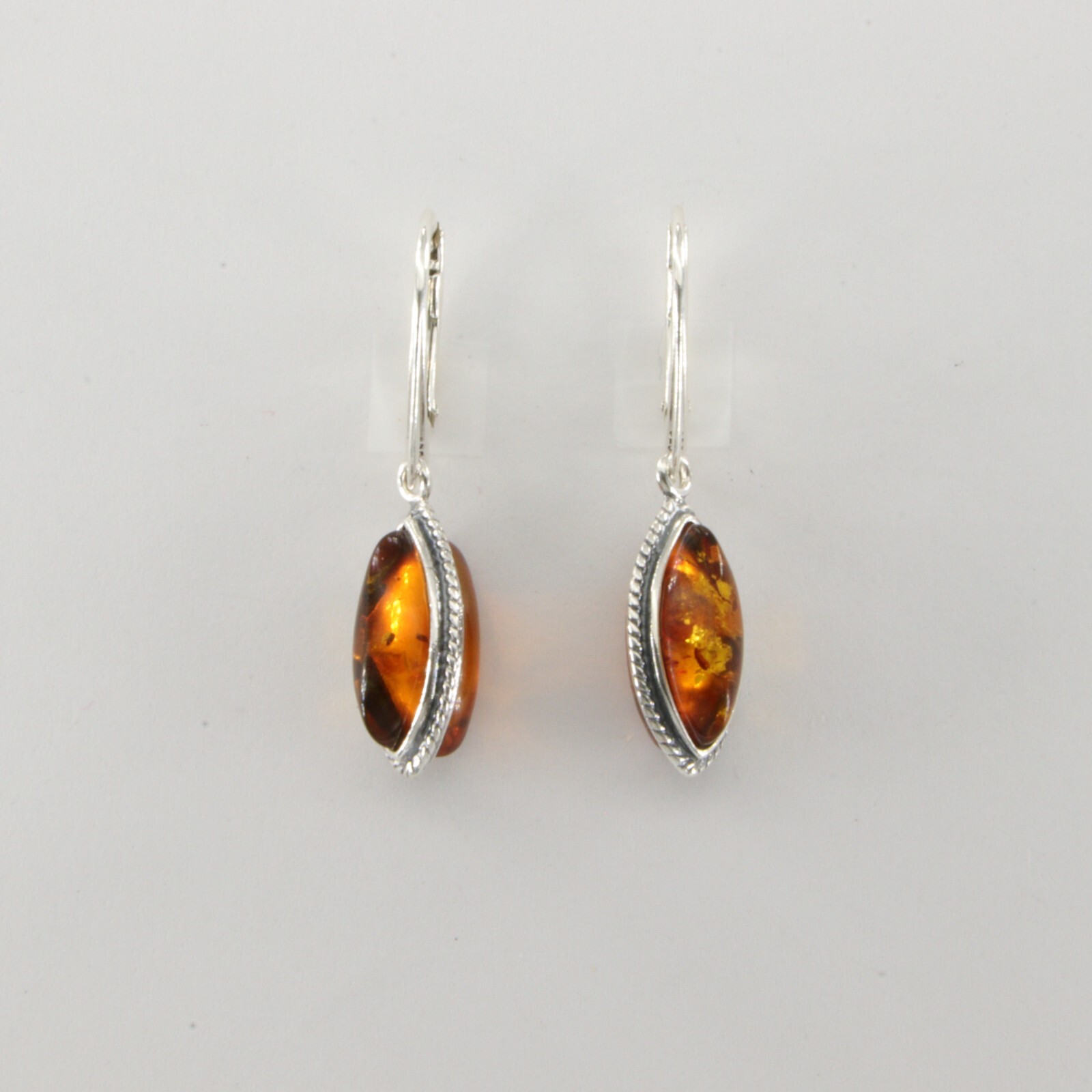 Cognac / Brown BALTIC AMBER Oval Leveback Earrings 925 STERLING SILVER #1591e
