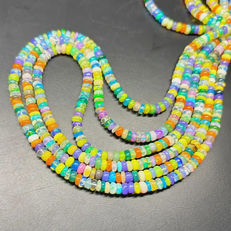Disco Ethiopian Opal Rondelle Beads: Smooth Multi-Color, 4x5mm 16”
