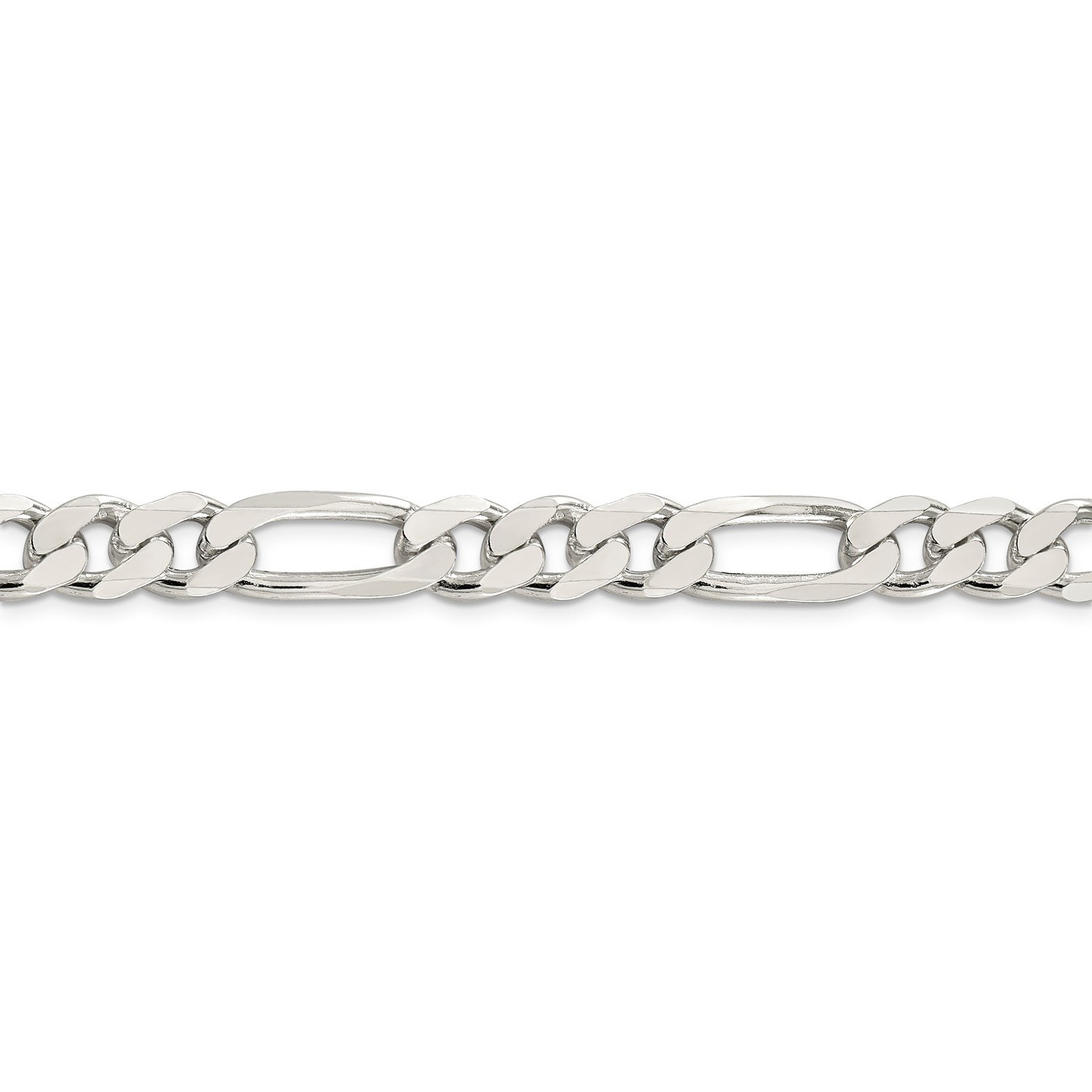 Sterling Silver 9.5mm Pave Flat Figaro Link Chain w/ Lobster Clasp 20″ – 26″