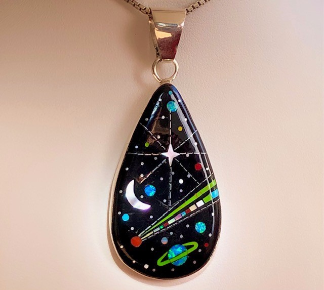 ViNtAgE NASA EASTERN Star Comet Space Opal Gemstone inlay Pendant LARGE Video