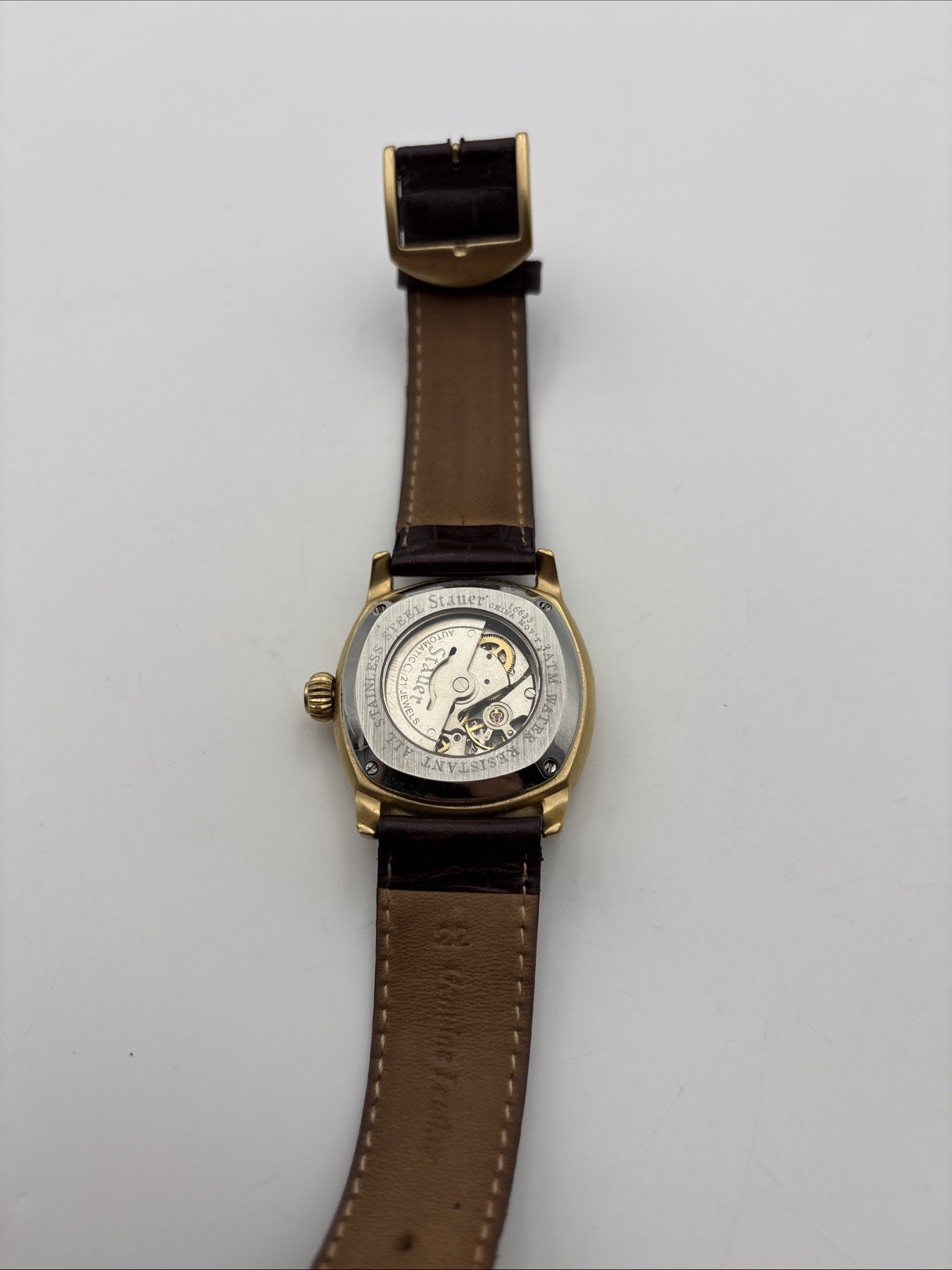 Stauer 1930 Dashtronic Automatic Watch Gold Tone 21 Jewel Jump Hour Style Runs