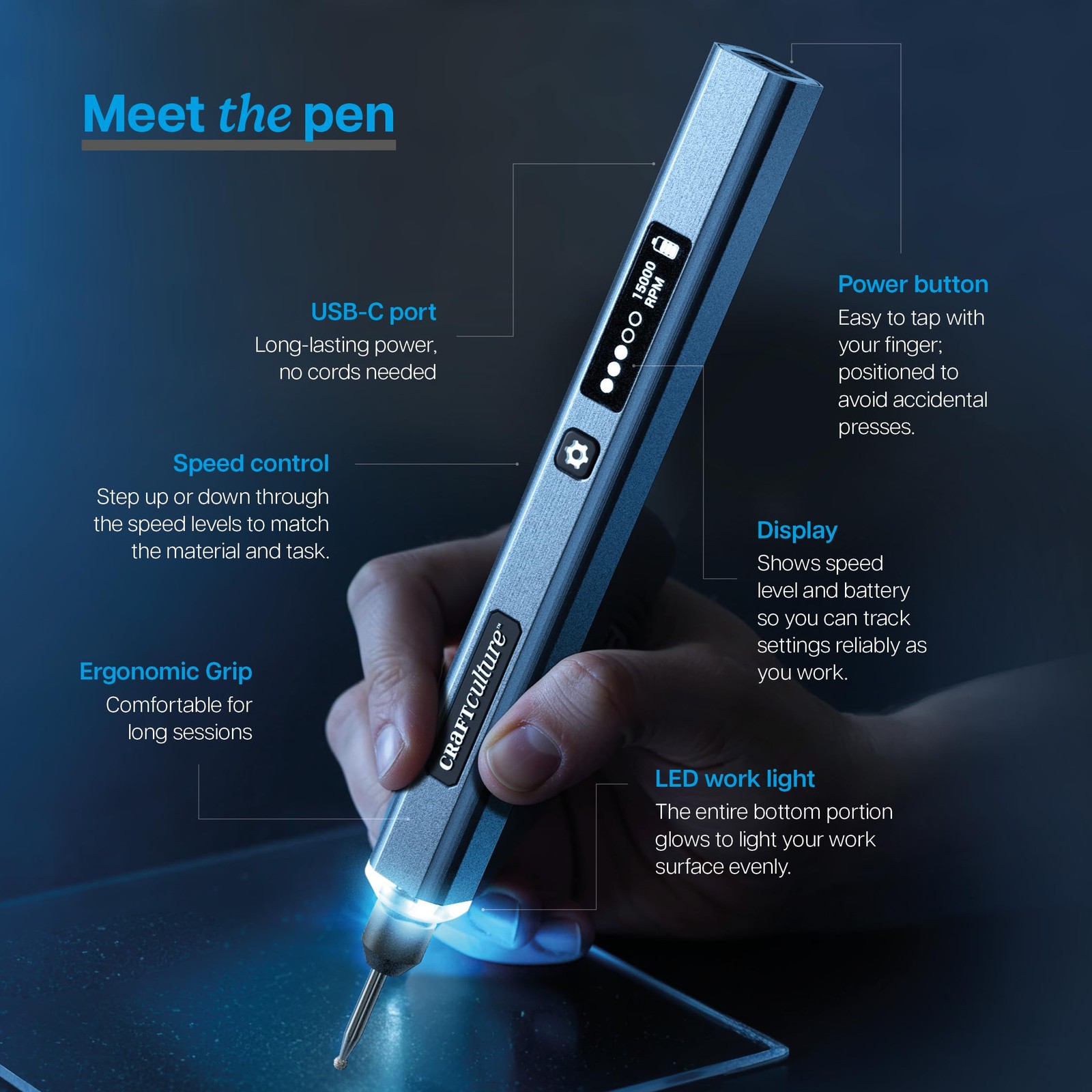 EtchMate Engraving Pen for Metal, Wood, Glass, Plastic & All Materials Silver