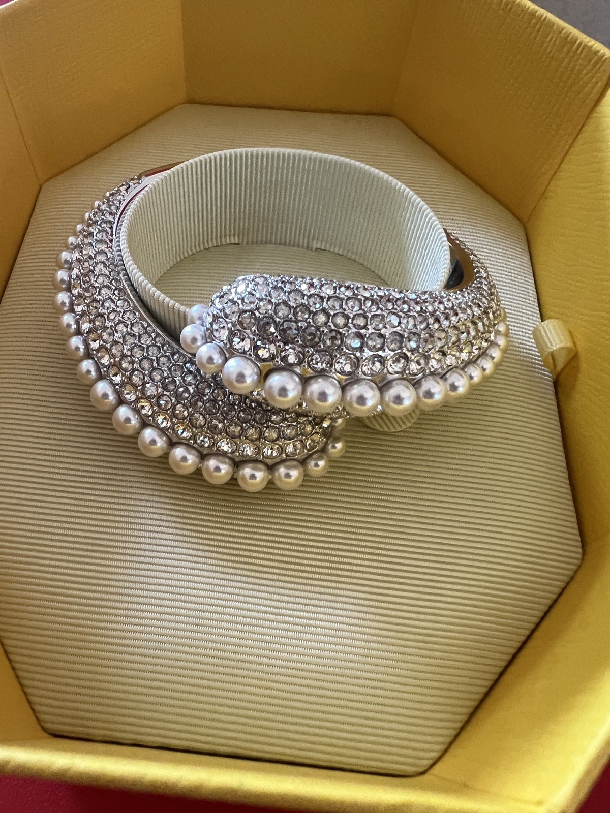 SWAROVSKI Bangle Sublima Cuff Pearls Silver Rhodium Plated Medium New + bag❤️
