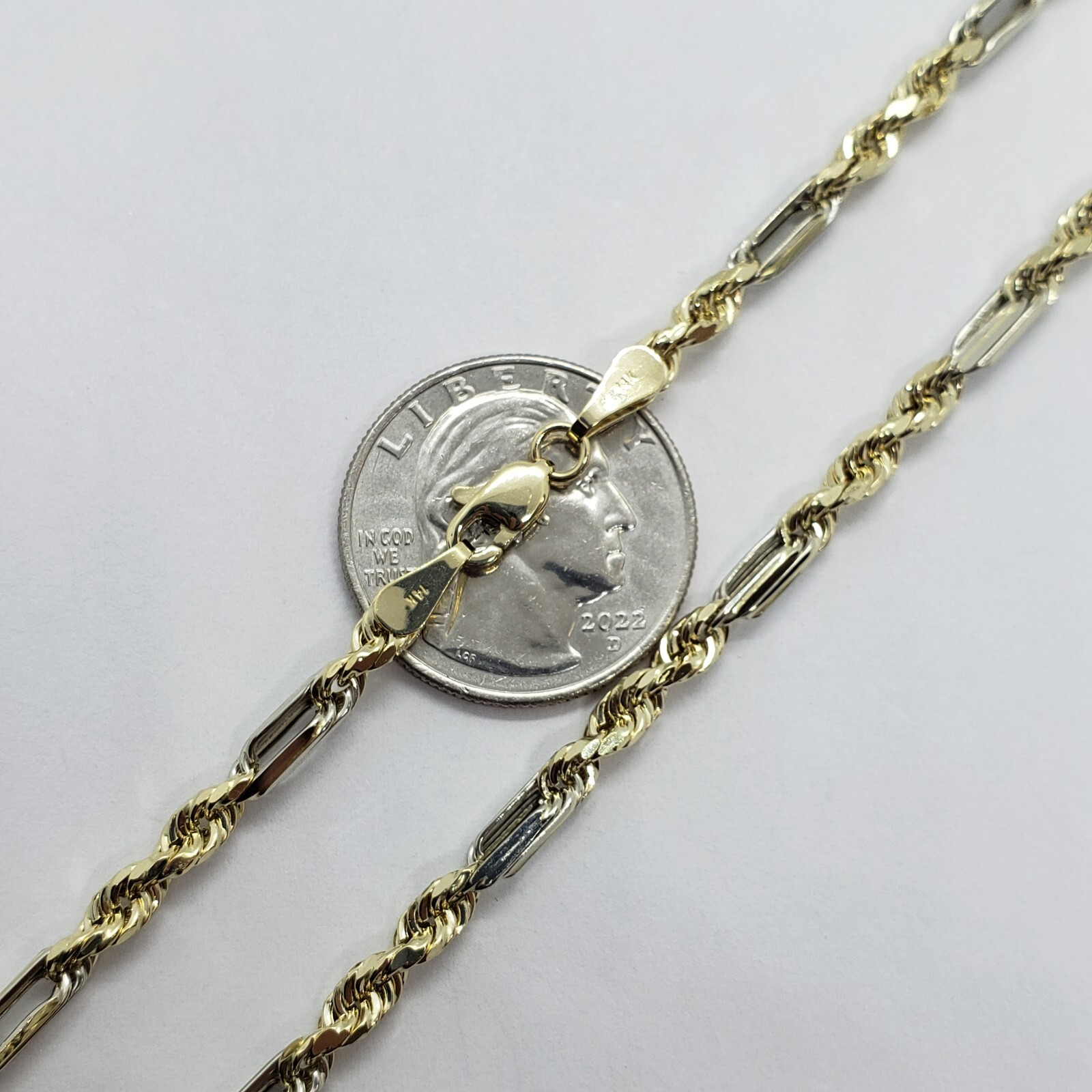 Authentic 14k Real Gold Two Tone Figarope Chain Necklace Lobster 3mm-6mm 18″-30″