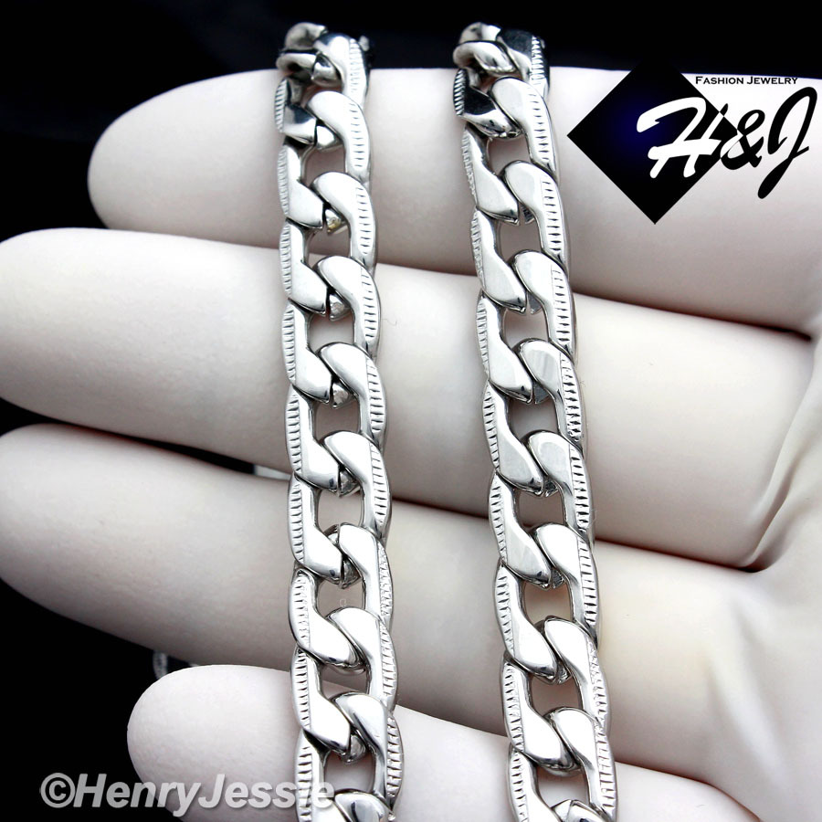 18-40″MEN Stainless Steel 8mm Silver Diamond Cut Cuban Curb Link Chain Necklace