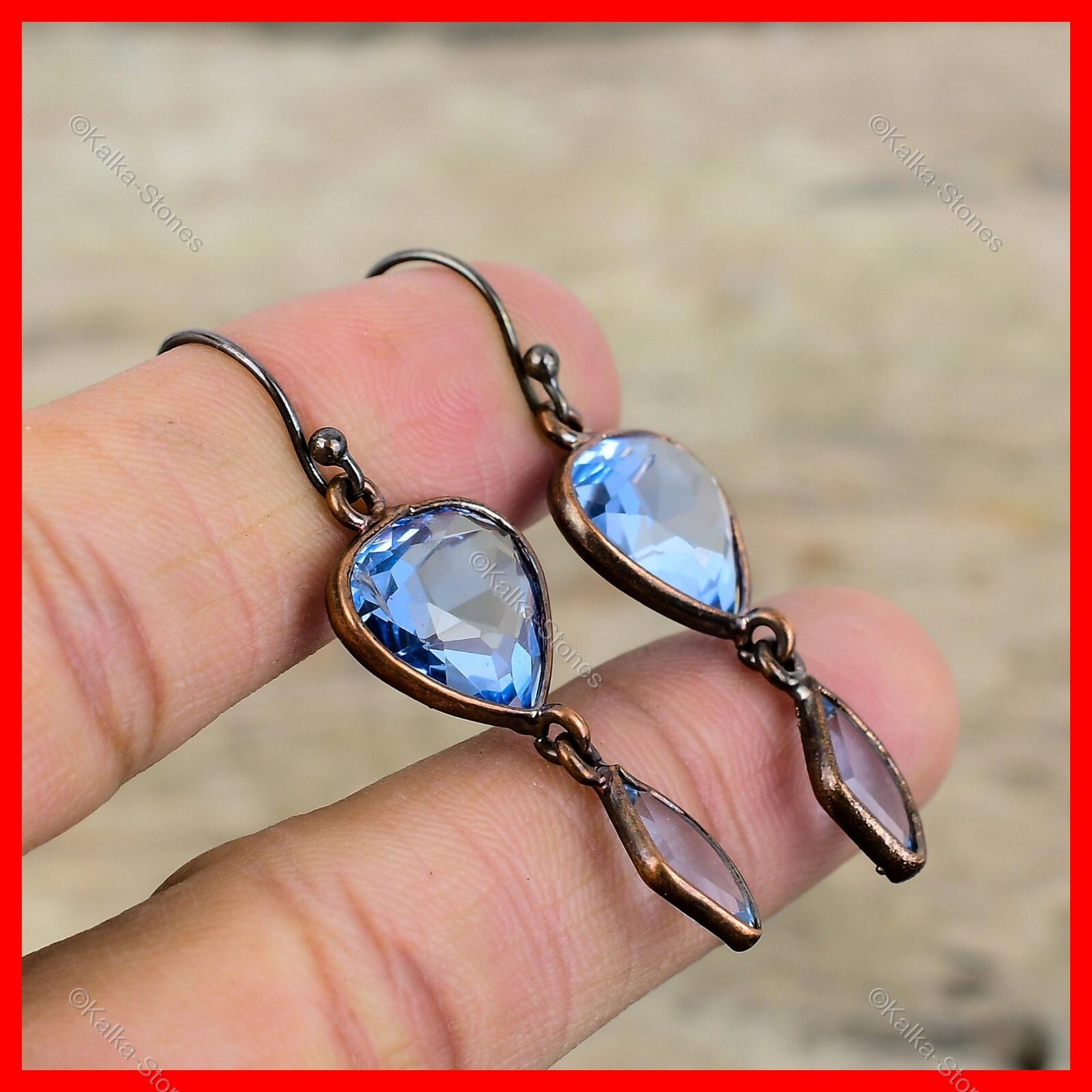 Copper Natural Tanzanite Quartz New Electroformed Dangle Drop Earrings Jewelry