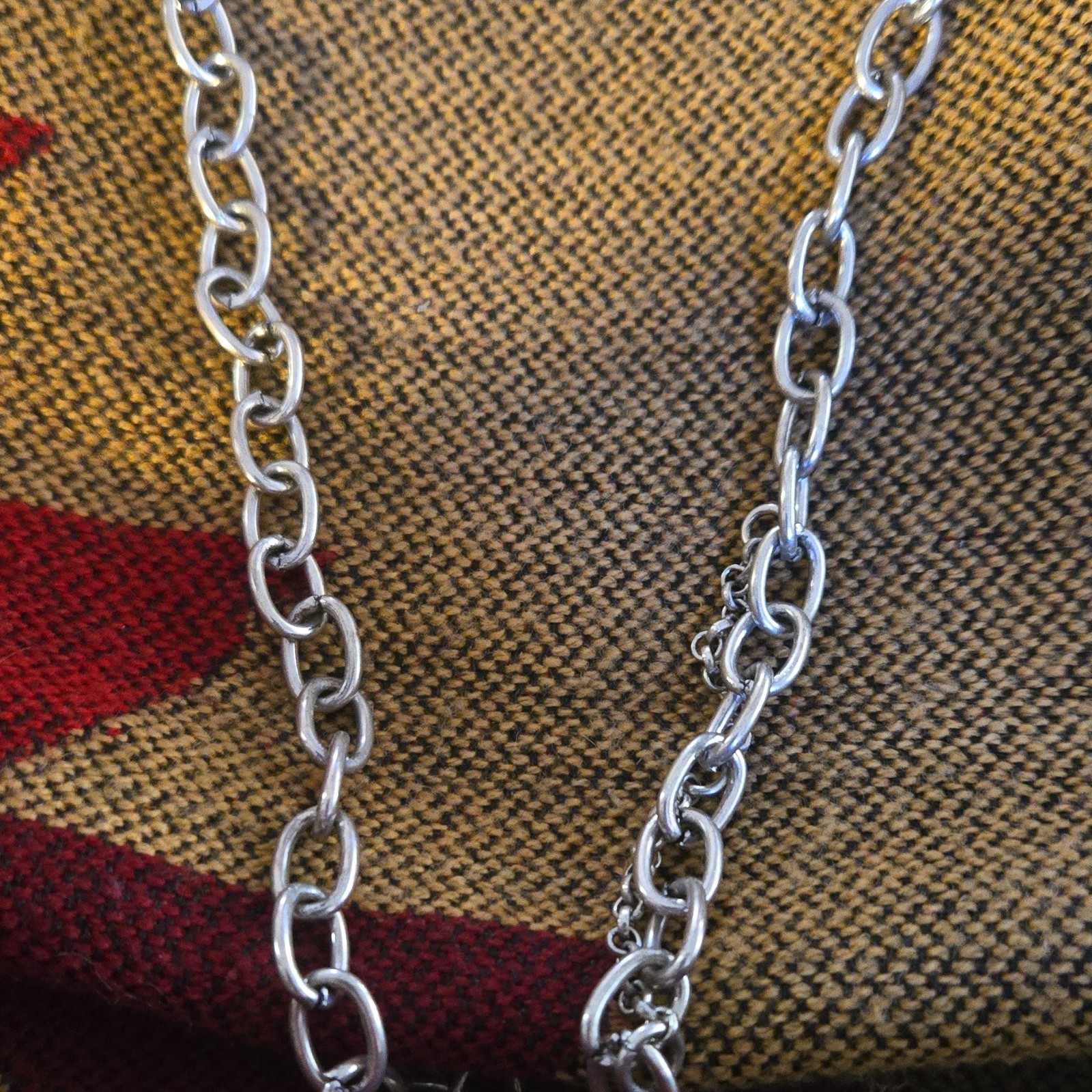 Silver Tone Geometric Statement Charm Pendant Necklace Red Cream Gray