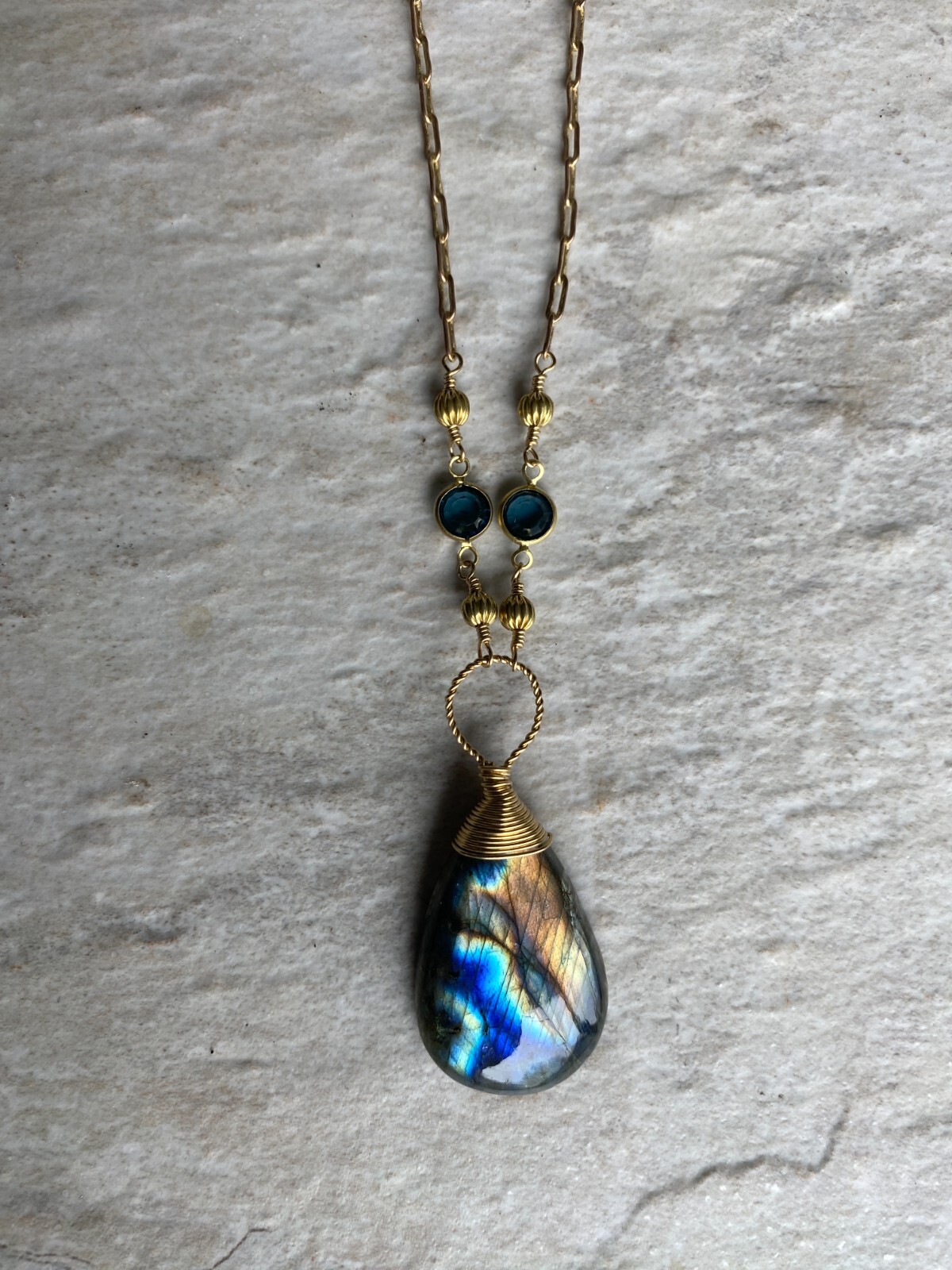 Labradorite Necklace- Blue Green Gold Copper Handmade Labradorite Necklace