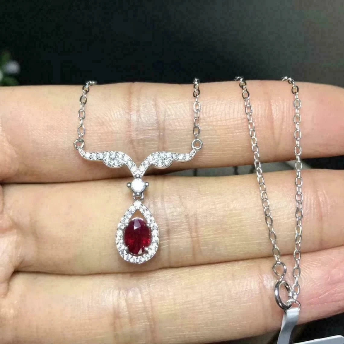 2.1Ct VVS1 Oval Cut Lab Created Ruby & Diamond Wedding 14K White Gold FN Pendant