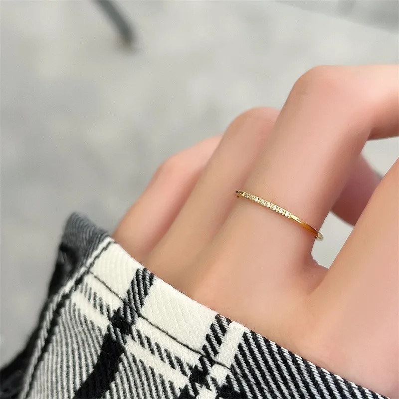 CZ Ring 1mm Thin Round Zircon Gold Tone Stackable Engagement Women Jewelry
