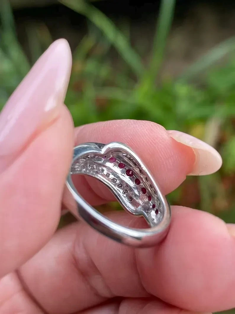 1.60 Ct Round cut Natural Red Ruby & Diamond 14K White Gold Eternity Band Ring