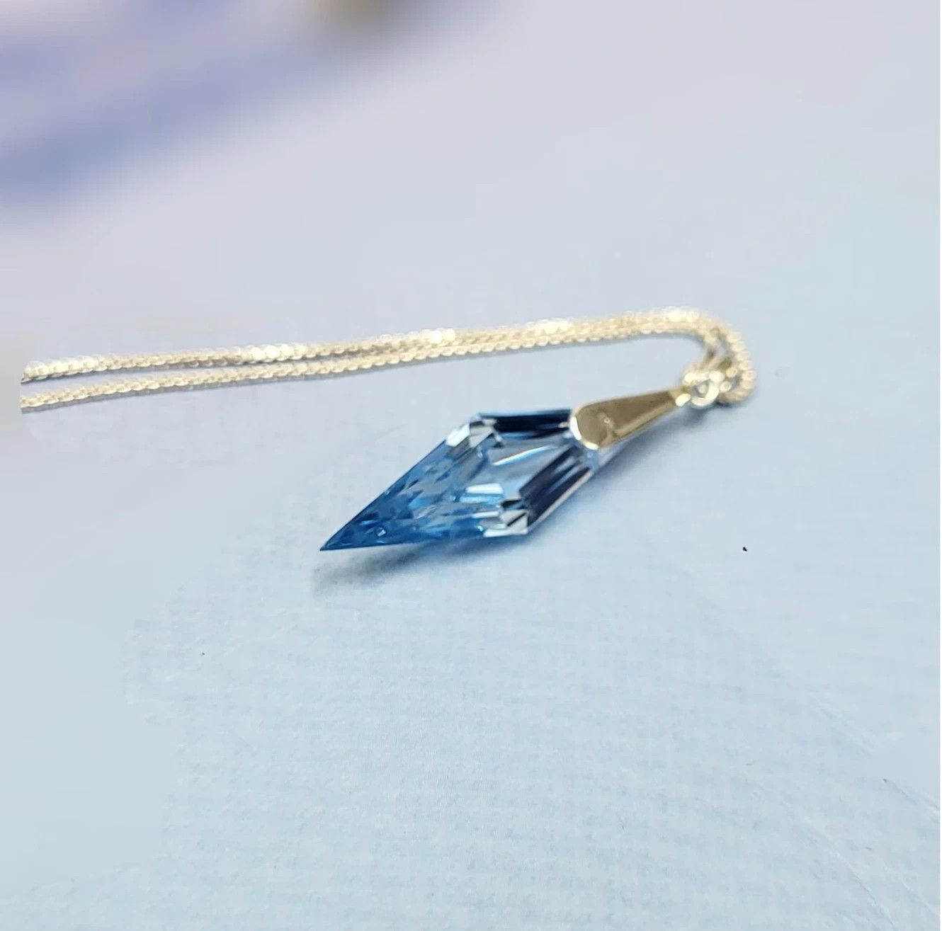 Genuine Swiss Blue Topaz Fancy Cut Pendant Handmade 925 Silver Necklace Chain