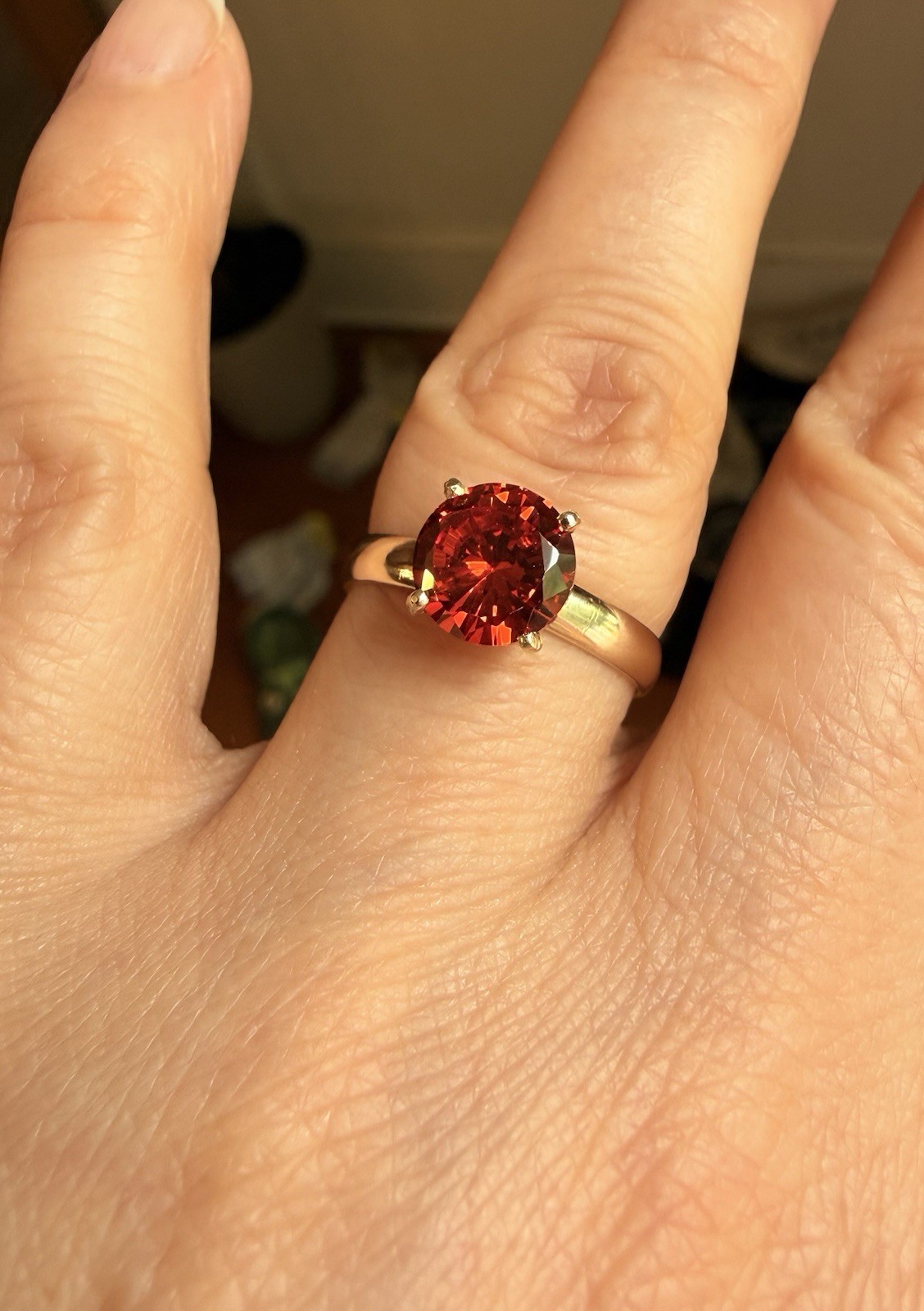 14k Yellow Gold Natural Ceylon Orange Sapphire Ring