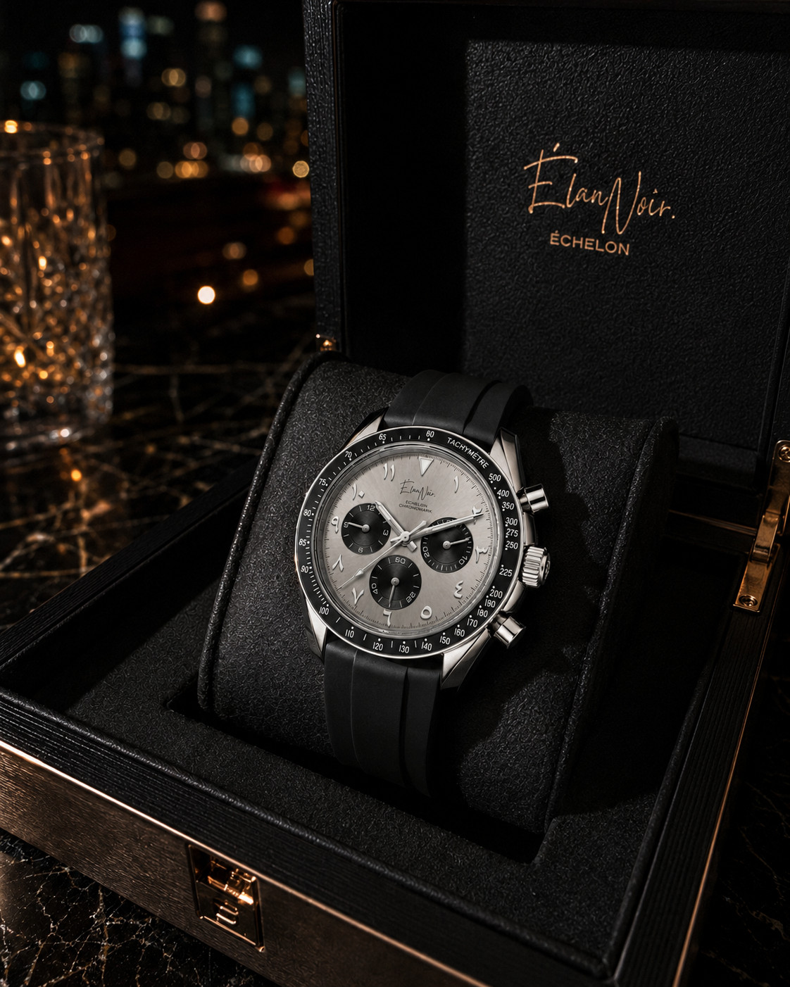 Élan Noir Chronograph Watch VK63 Gray & Black Sapphire Crystal Steel 40mm
